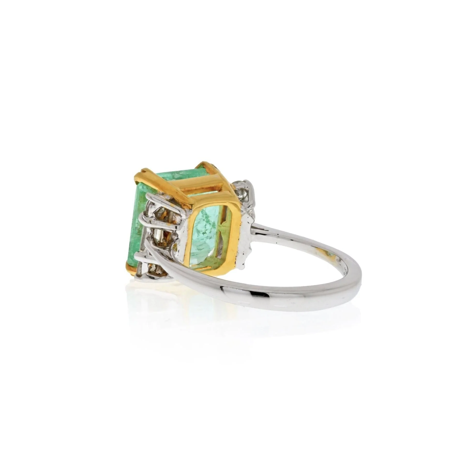 4.5 Carat Emerald Cut Colombian Emerald Ring in Thin 18k White and Yellow Gold - Image 3