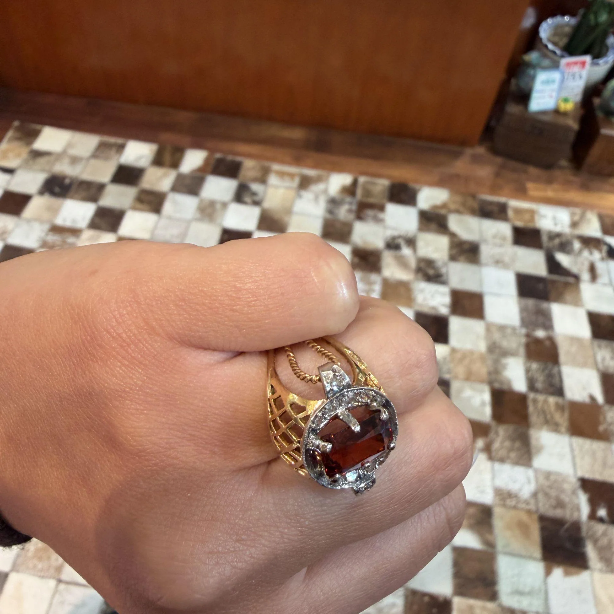 4.65 Carat Spessartine Garnet Diamond Lattice Wide Band 18K Two Tone Gold Ring - Image 10
