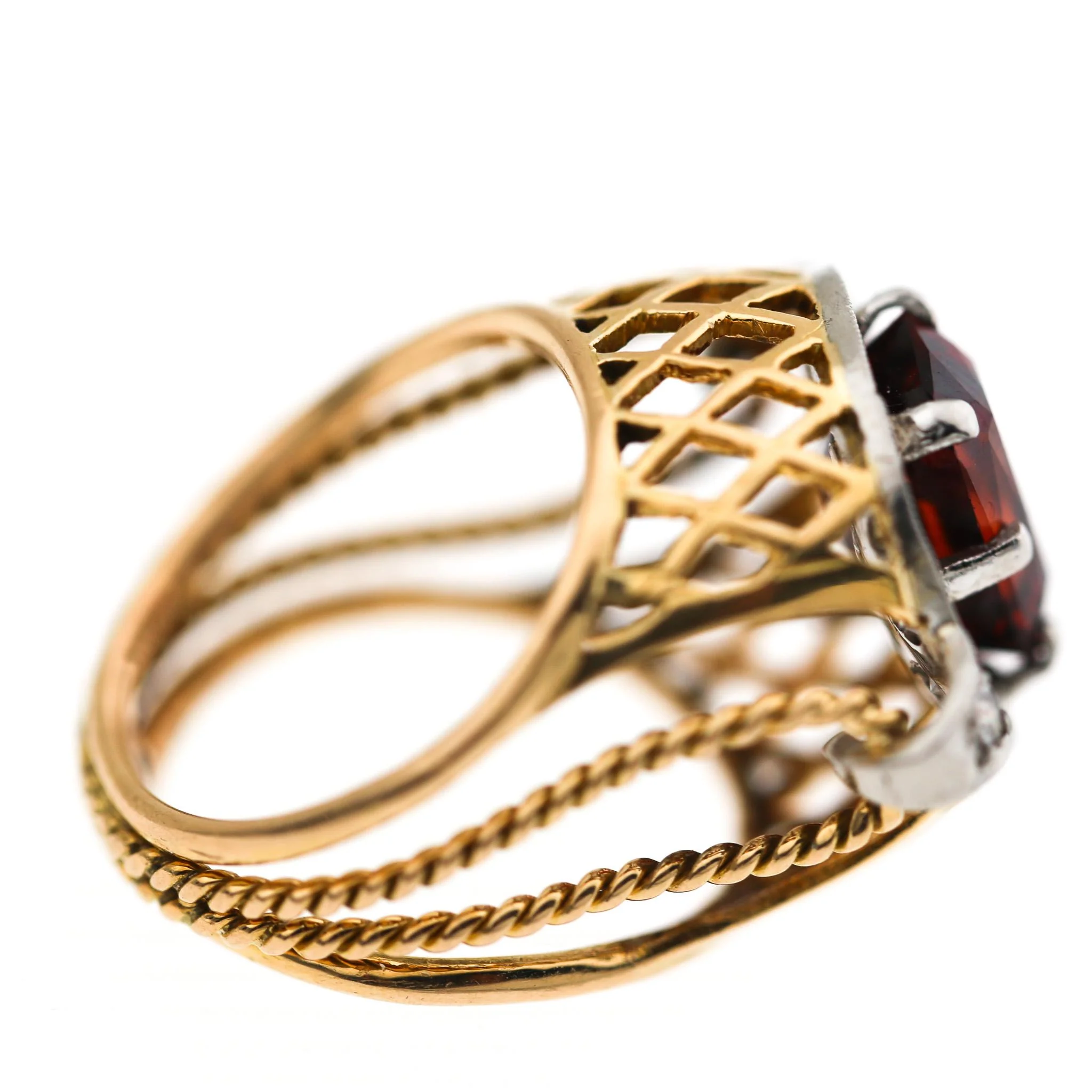 4.65 Carat Spessartine Garnet Diamond Lattice Wide Band 18K Two Tone Gold Ring - Image 6