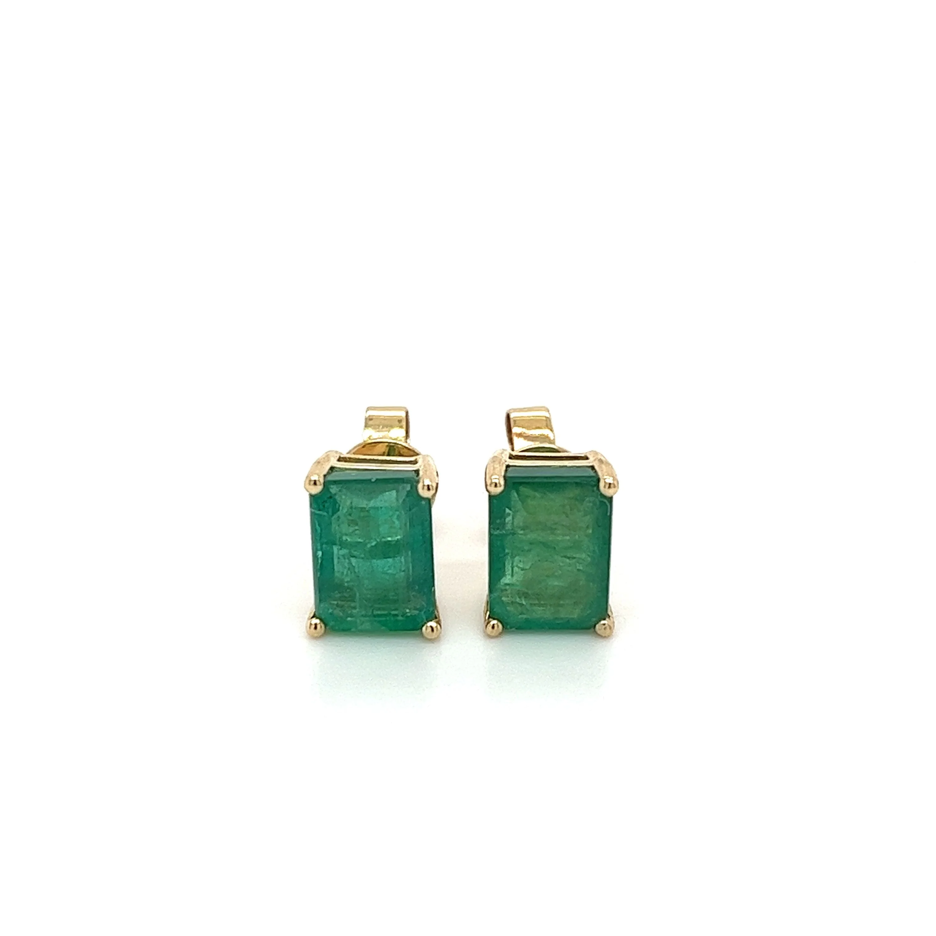 4.7 Carat TW Natural Green Emerald Stud Earrings in 14K Solid Yellow Gold - Image 3