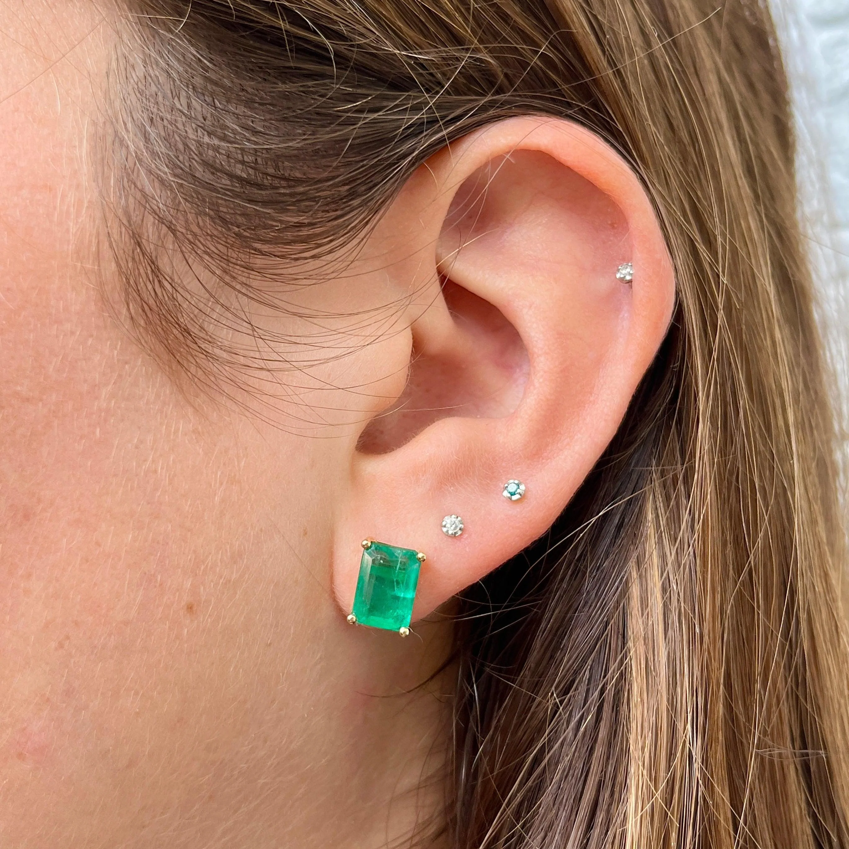 4.7 Carat TW Natural Green Emerald Stud Earrings in 14K Solid Yellow Gold - Image 7