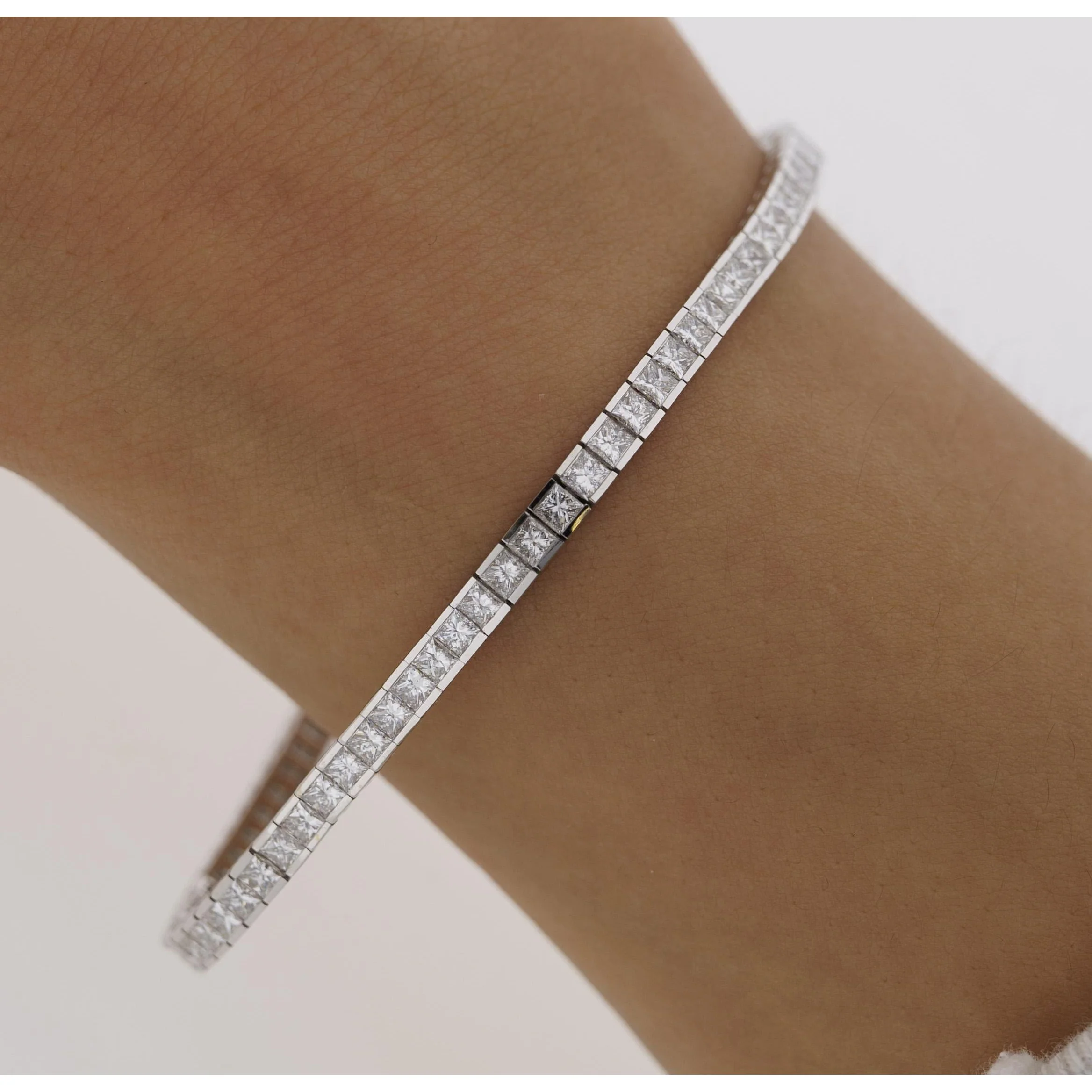 4.7 Carat Princess Cut Diamond Half Bezel Tennis Bracelet in 18K White Gold 7" - Image 3