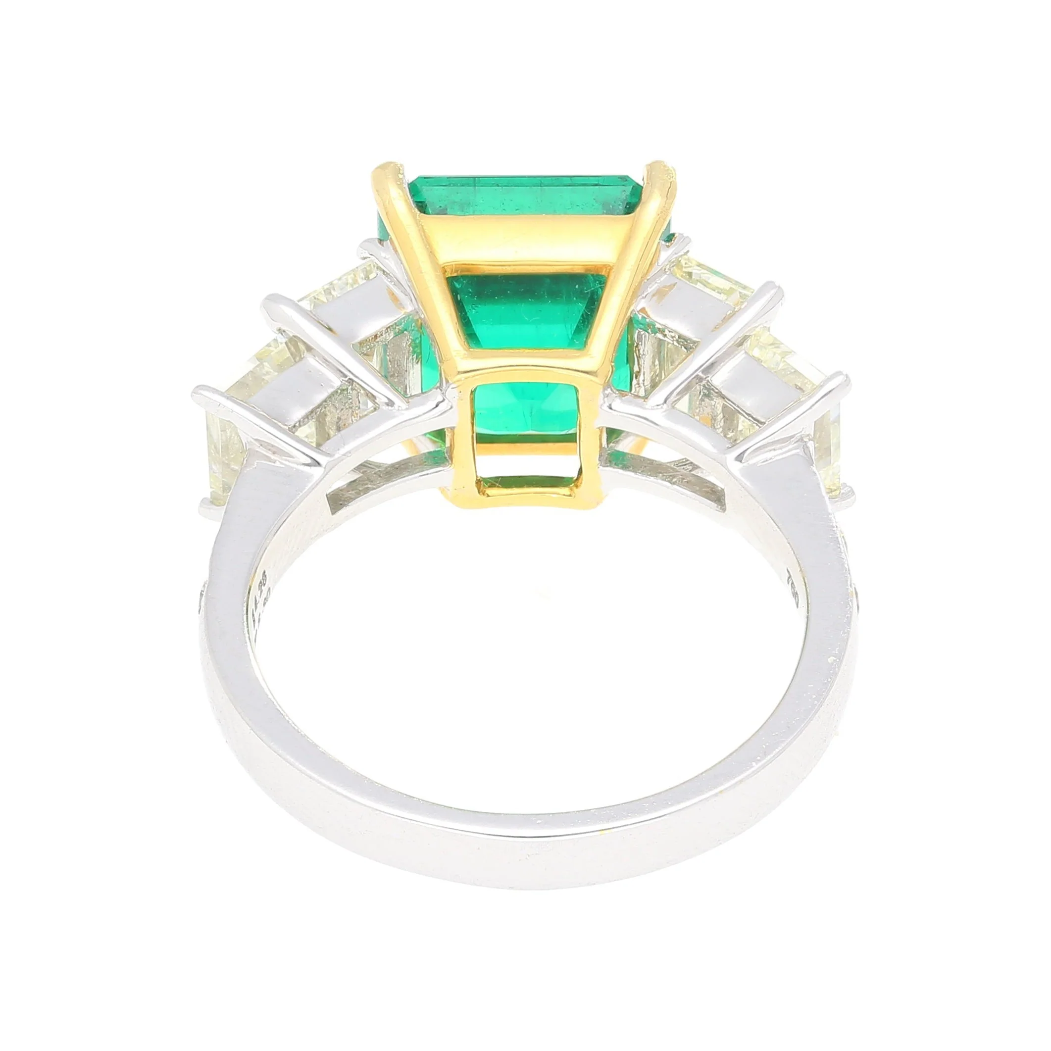 4.26 Carat Vivid Green Colombian Muzo Mine Emerald & Emerald Cut Side Diamond Ring - Image 5