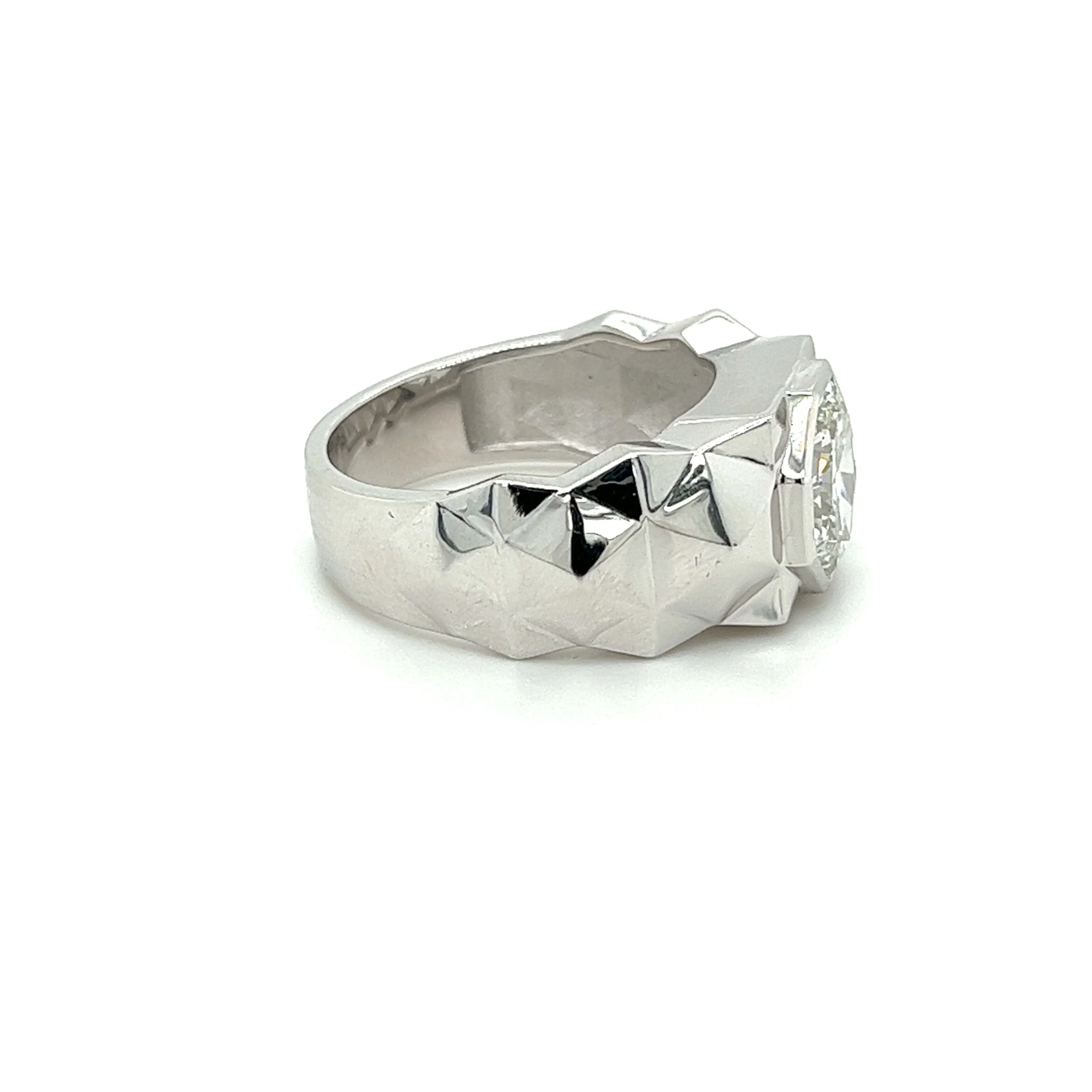 4 Carat Octagon Cut Lab Grown Diamond Bezel Set Mens Ring In Platinum - Image 3