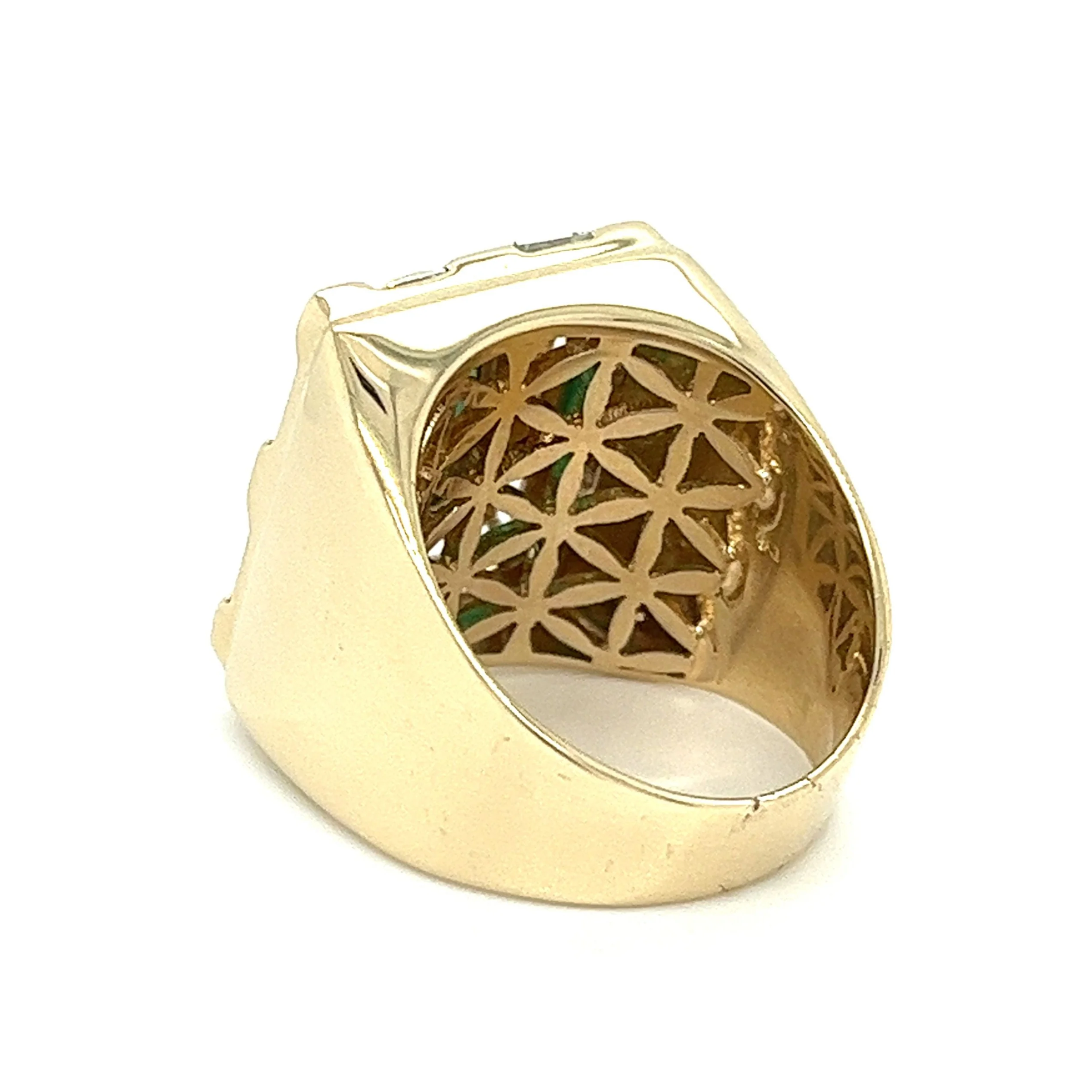 Bezel Set 4-5 Carat Oval Cut Emerald & Baguette Diamond Mens Ring - Image 3