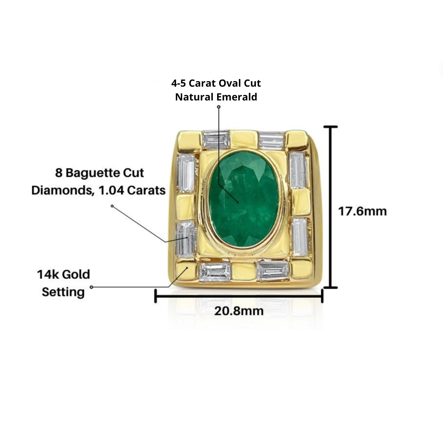 Bezel Set 4-5 Carat Oval Cut Emerald & Baguette Diamond Mens Ring - Image 4