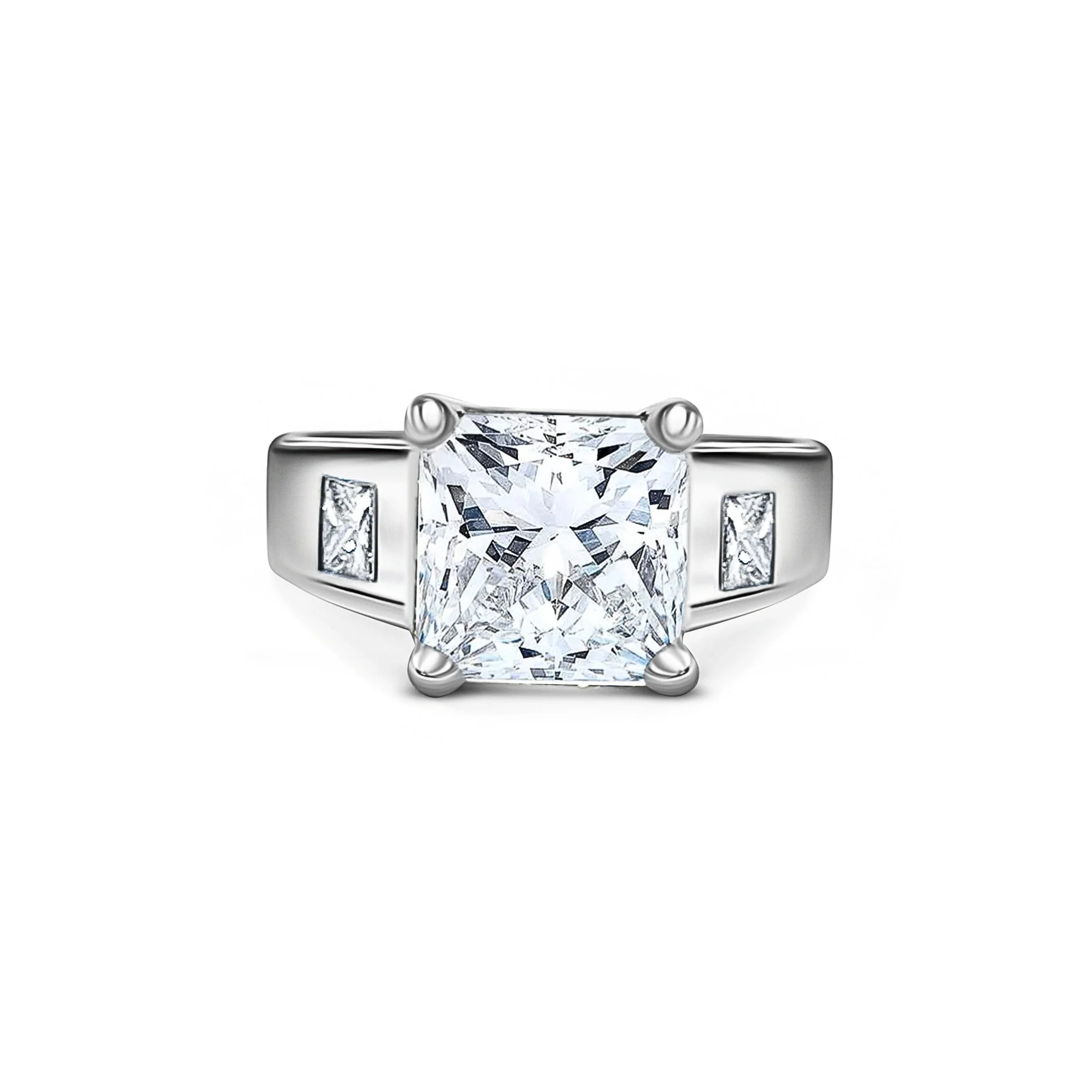 4 Carat Radiant Cut Lab Grown Diamond Ring With Half Moon Side Stone in 14K White Gold - Image 2