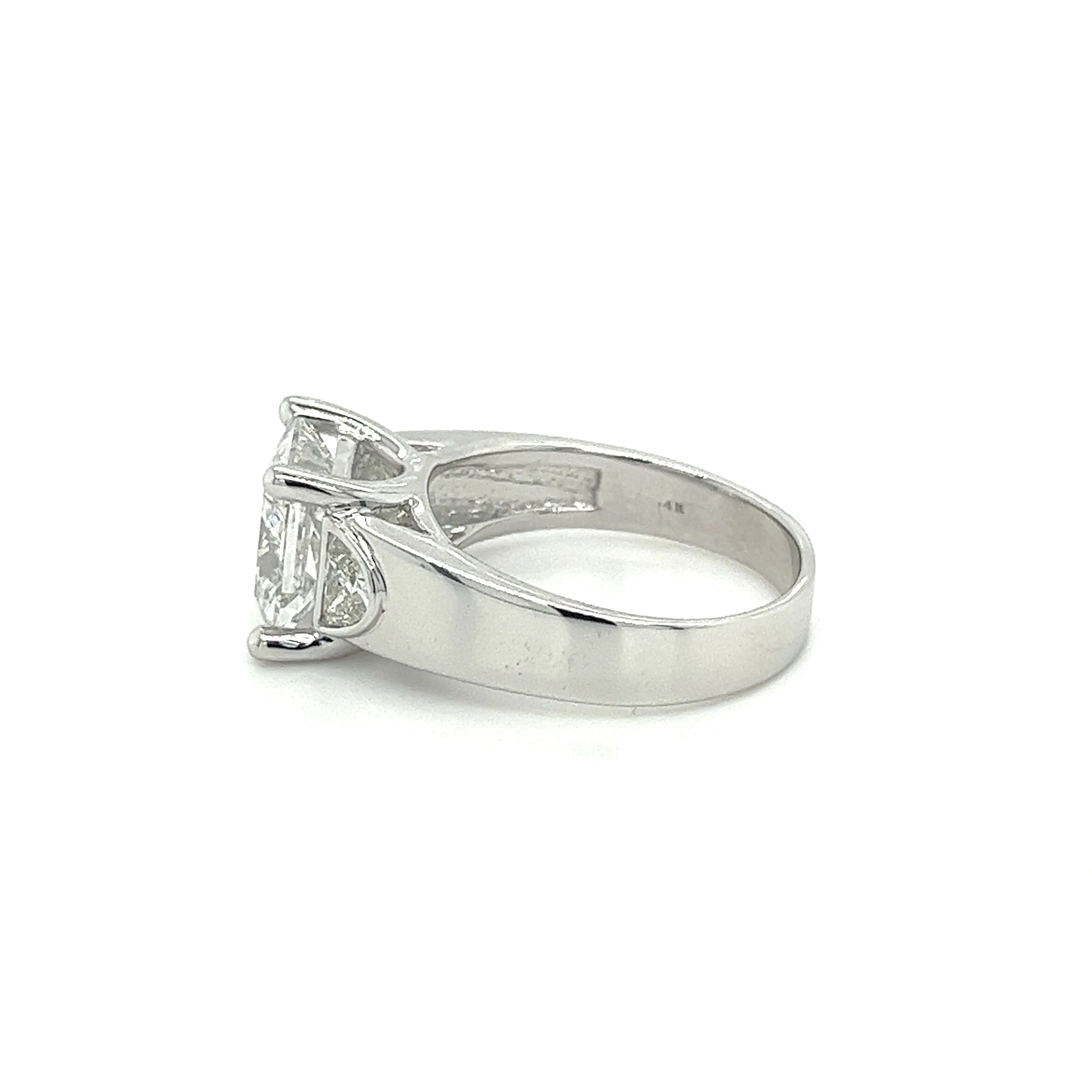 4 Carat Radiant Cut Lab Grown Diamond Ring With Half Moon Side Stone in 14K White Gold - Image 4