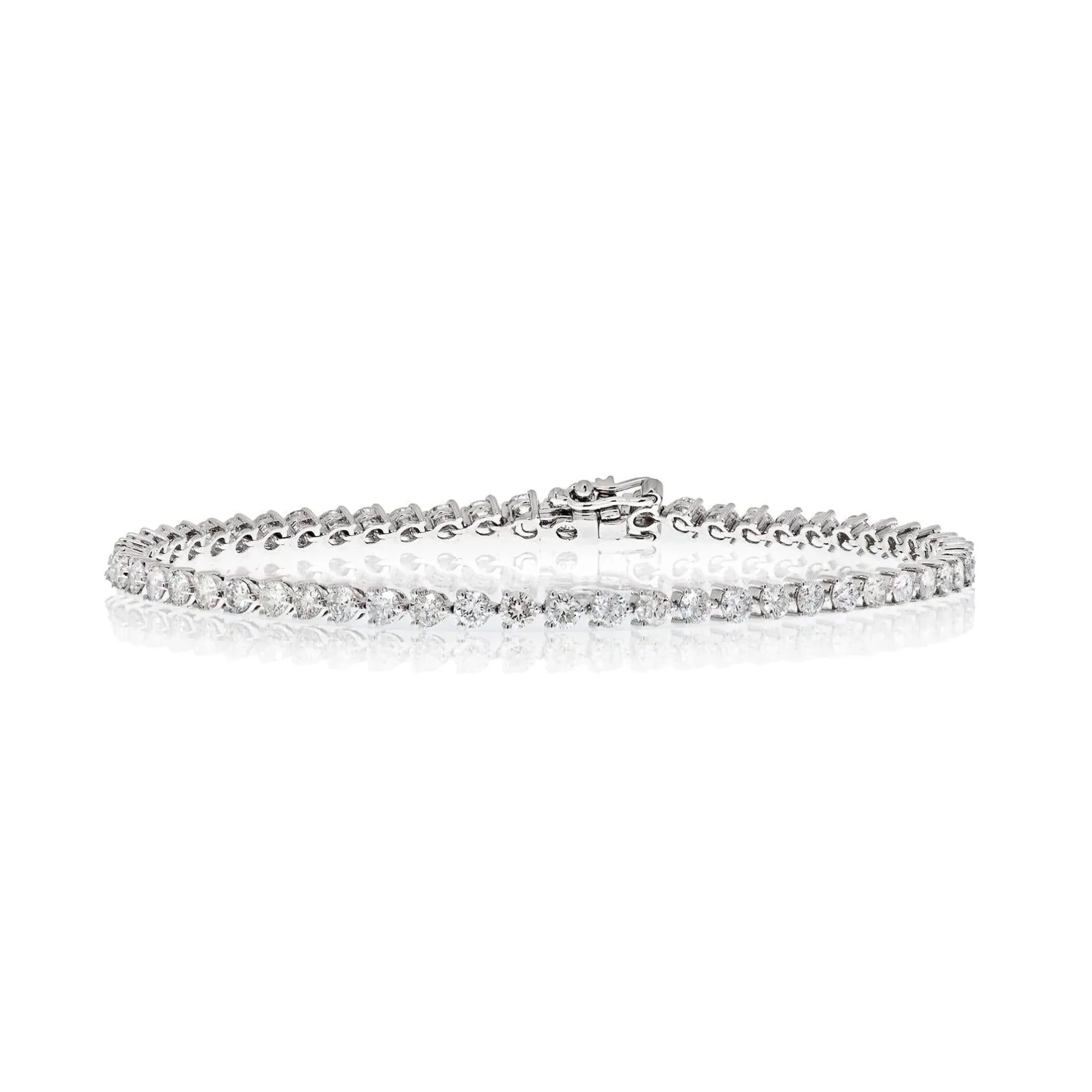 4 Carat Round Natural Diamond 2.7mm 3-Prong Tennis Bracelet in 18K White Gold 7"