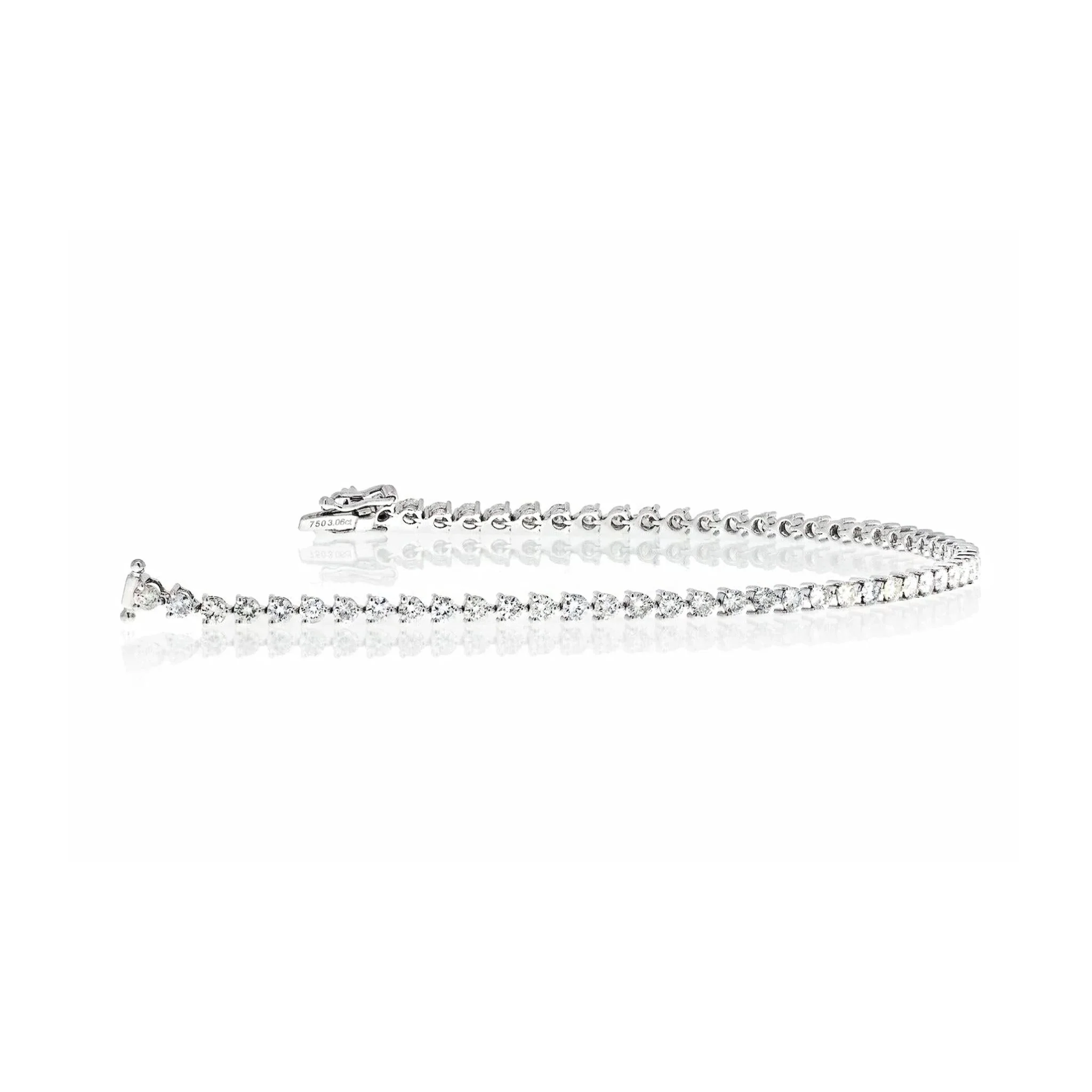 4 Carat Round Natural Diamond 2.7mm 3-Prong Tennis Bracelet in 18K White Gold 7" - Image 2