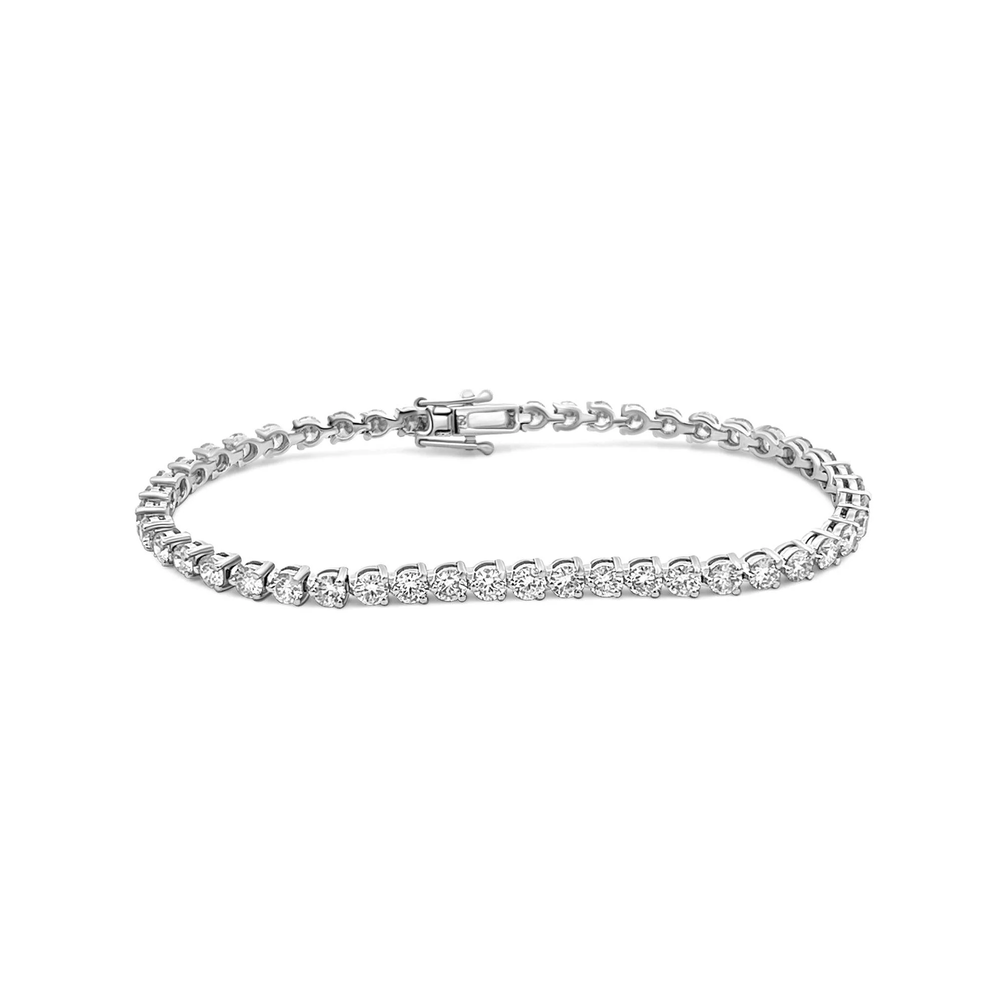4 Carat Round Natural Diamond 2.7mm 3-Prong Tennis Bracelet in 18K White Gold 7" - Image 4