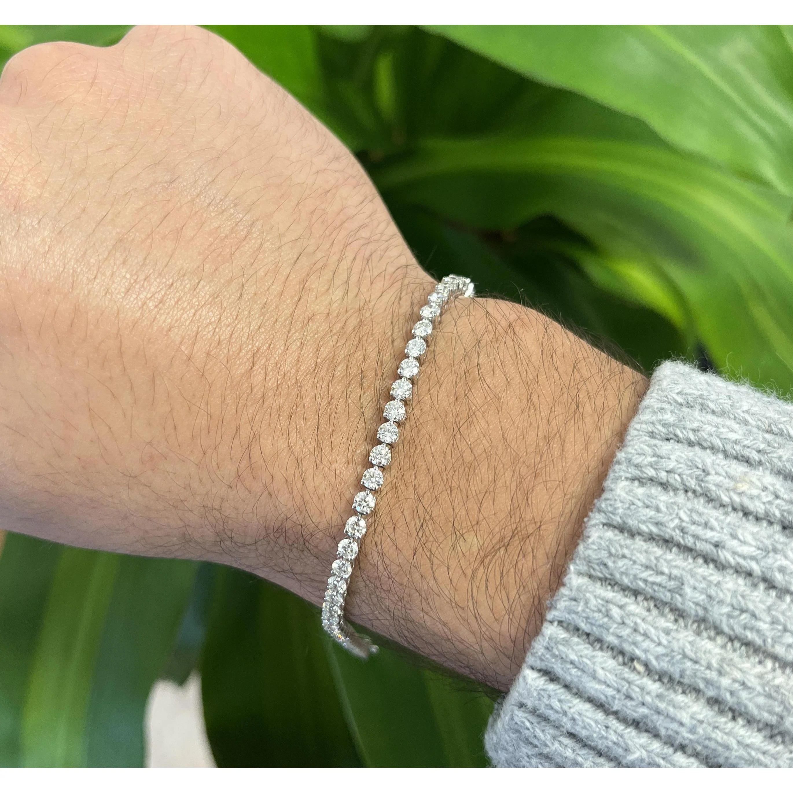 4 Carat Round Natural Diamond 2.7mm 3-Prong Tennis Bracelet in 18K White Gold 7" - Image 9