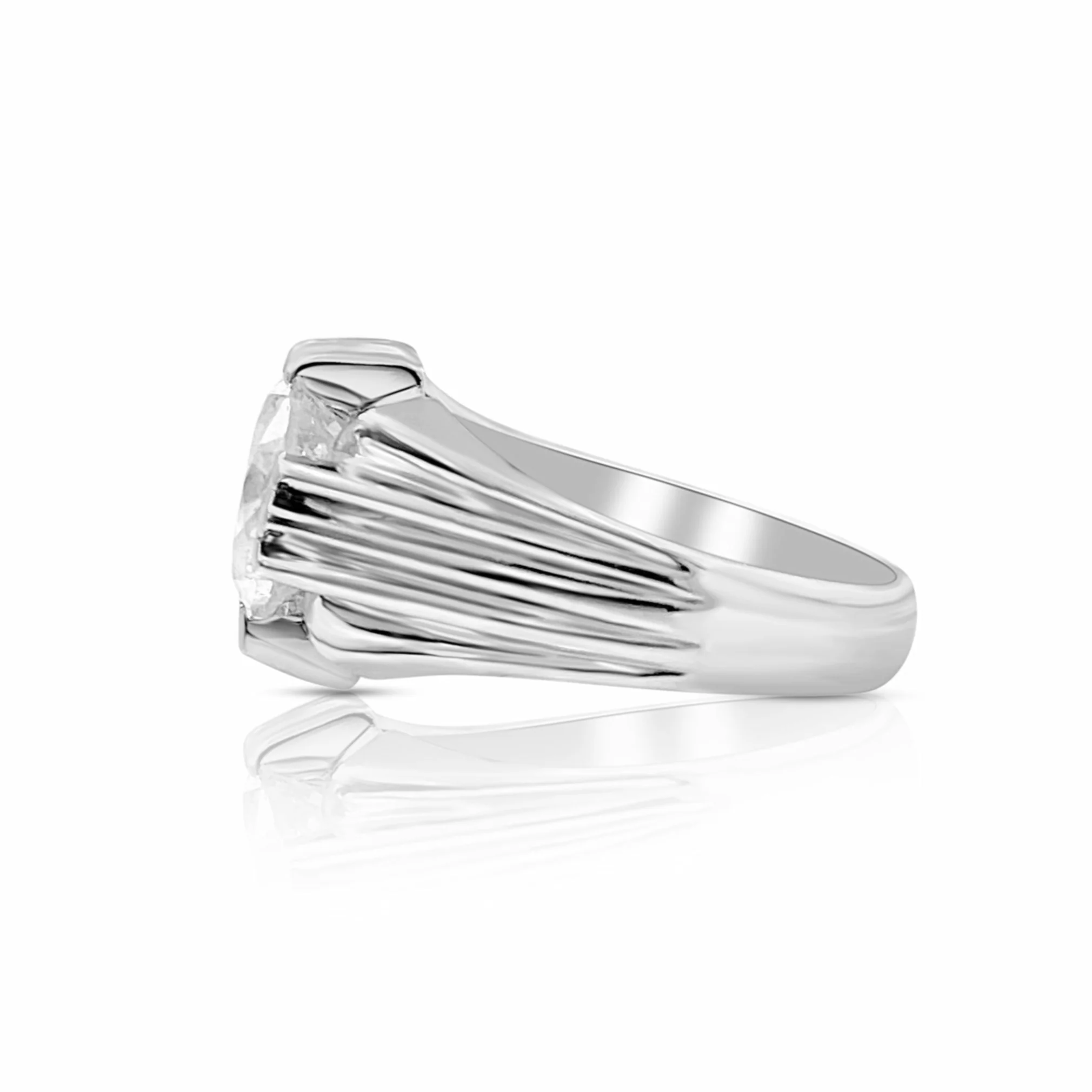 4 Carat Round White Diamond Solitaire Mens Platinum Ring - Image 2