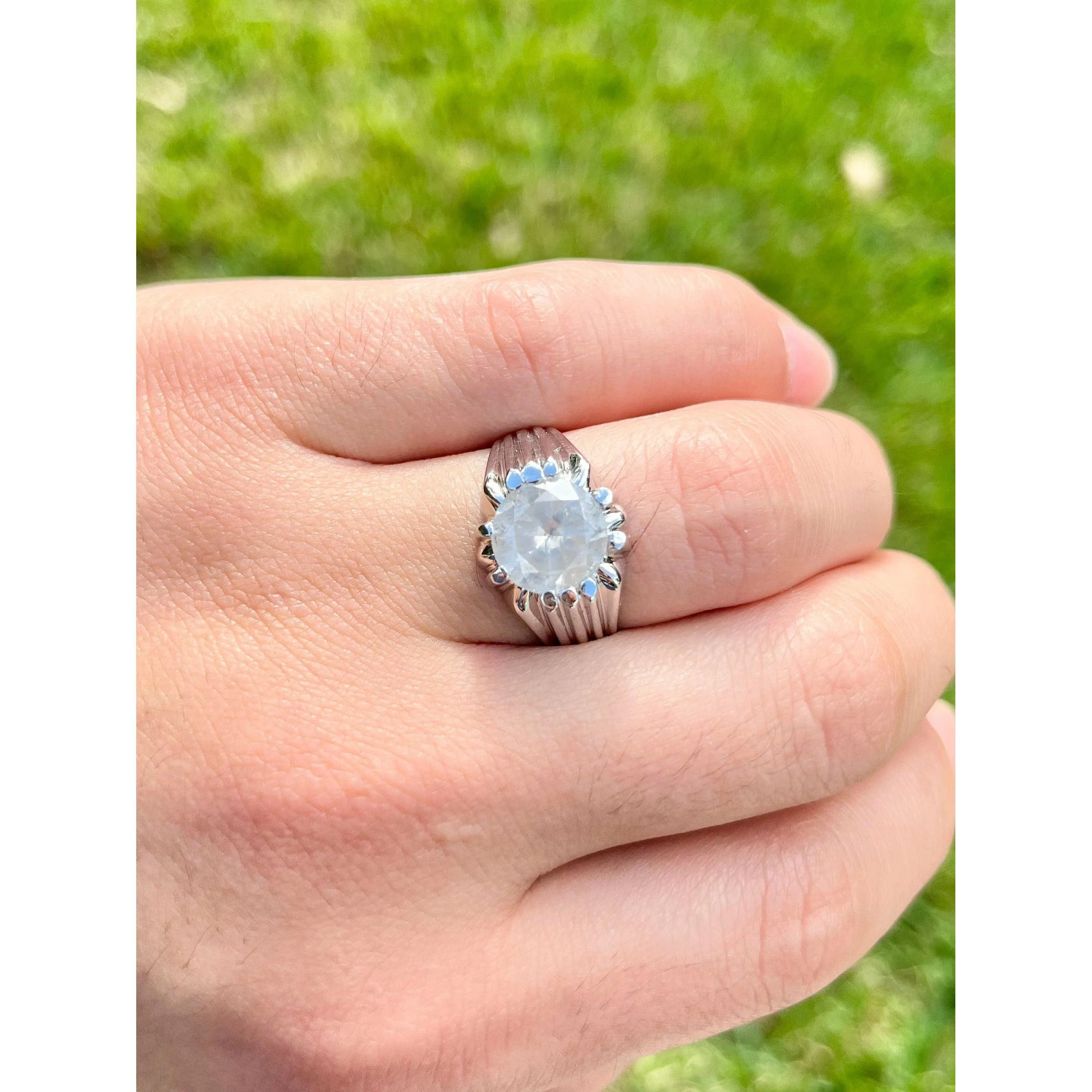 4 Carat Round White Diamond Solitaire Mens Platinum Ring - Image 3