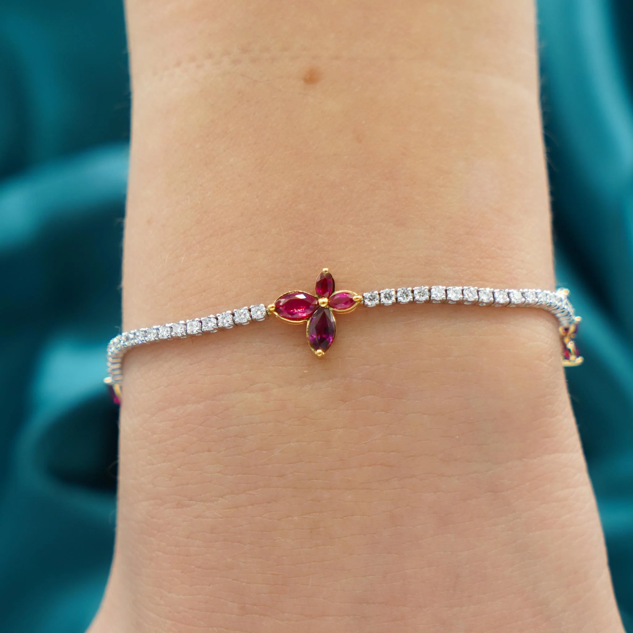 4 Carat Ruby Butterfly and Diamond Charm Tennis Bracelet - Image 2