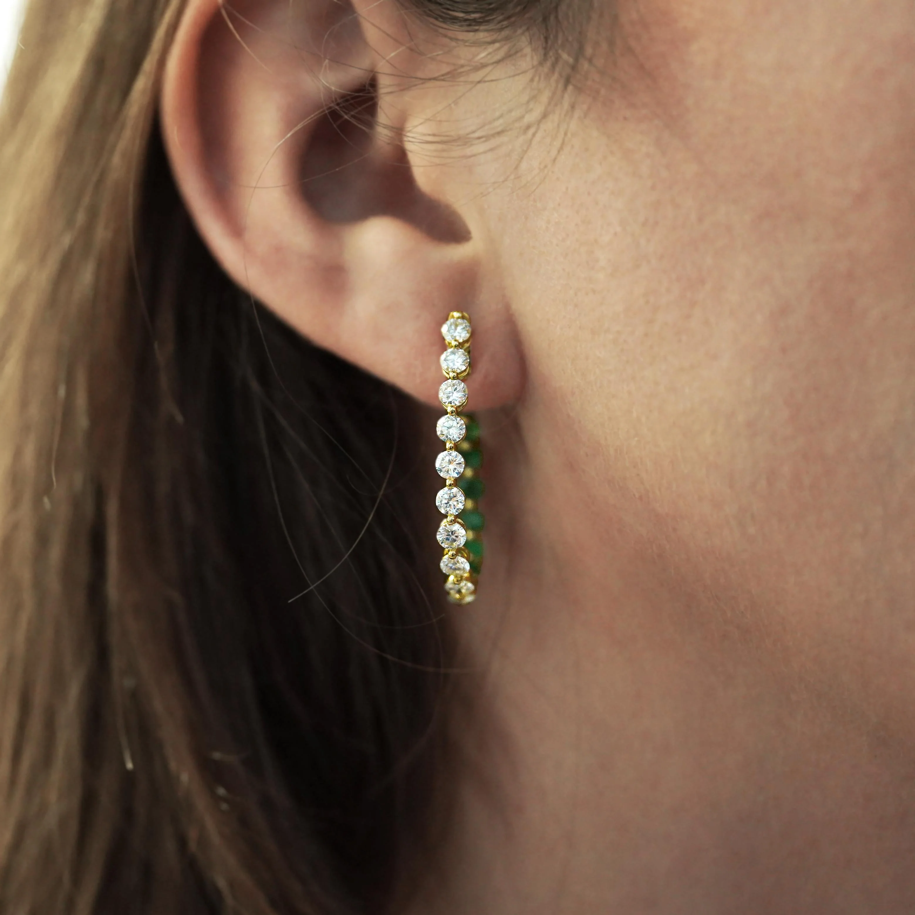 4 Carat Lab Diamond & Emerald 14K Gold Inside-Out Hoop Earrings - Image 4