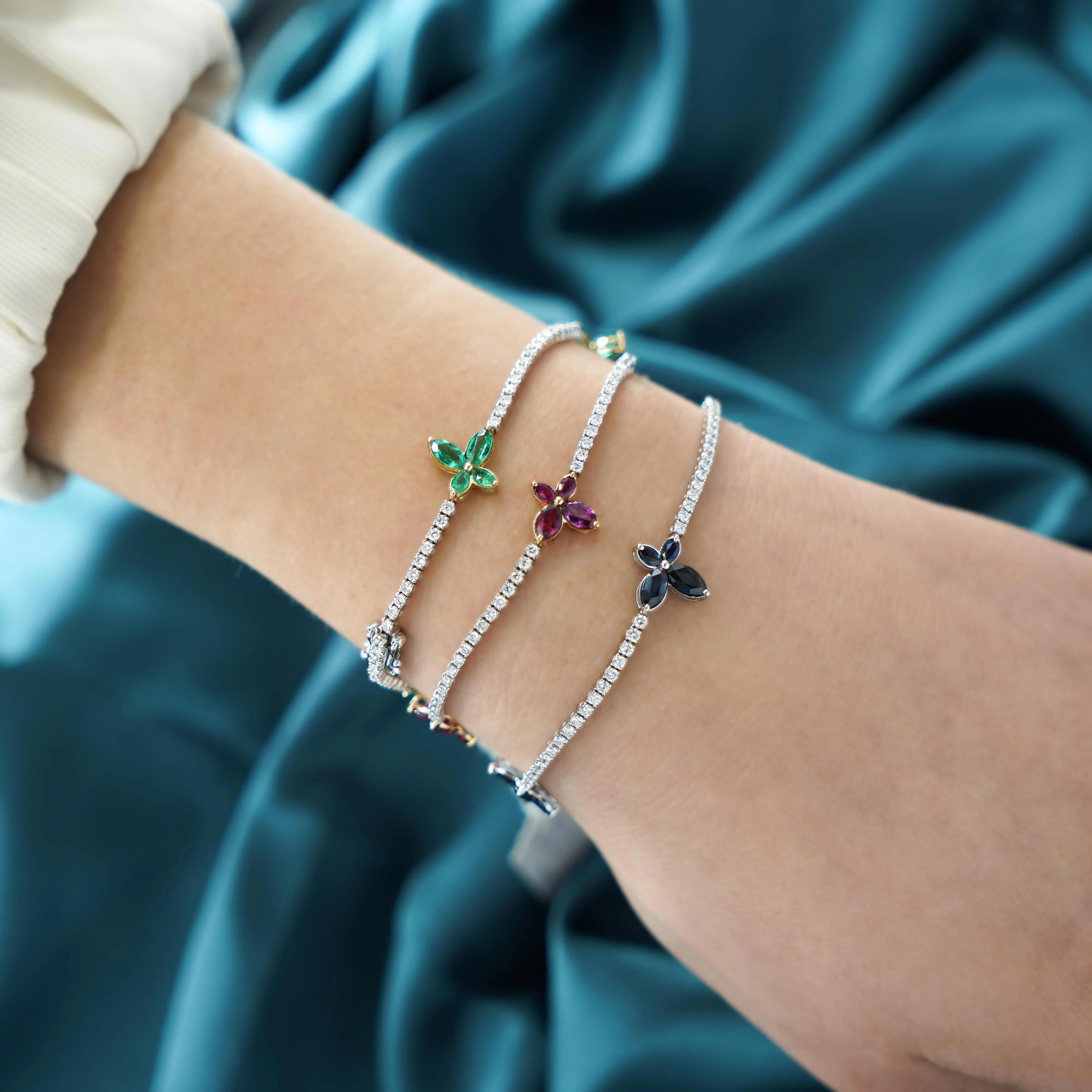 4 Carat Sapphire Butterfly and Diamond 14K White Gold Tennis Bracelet - Image 6