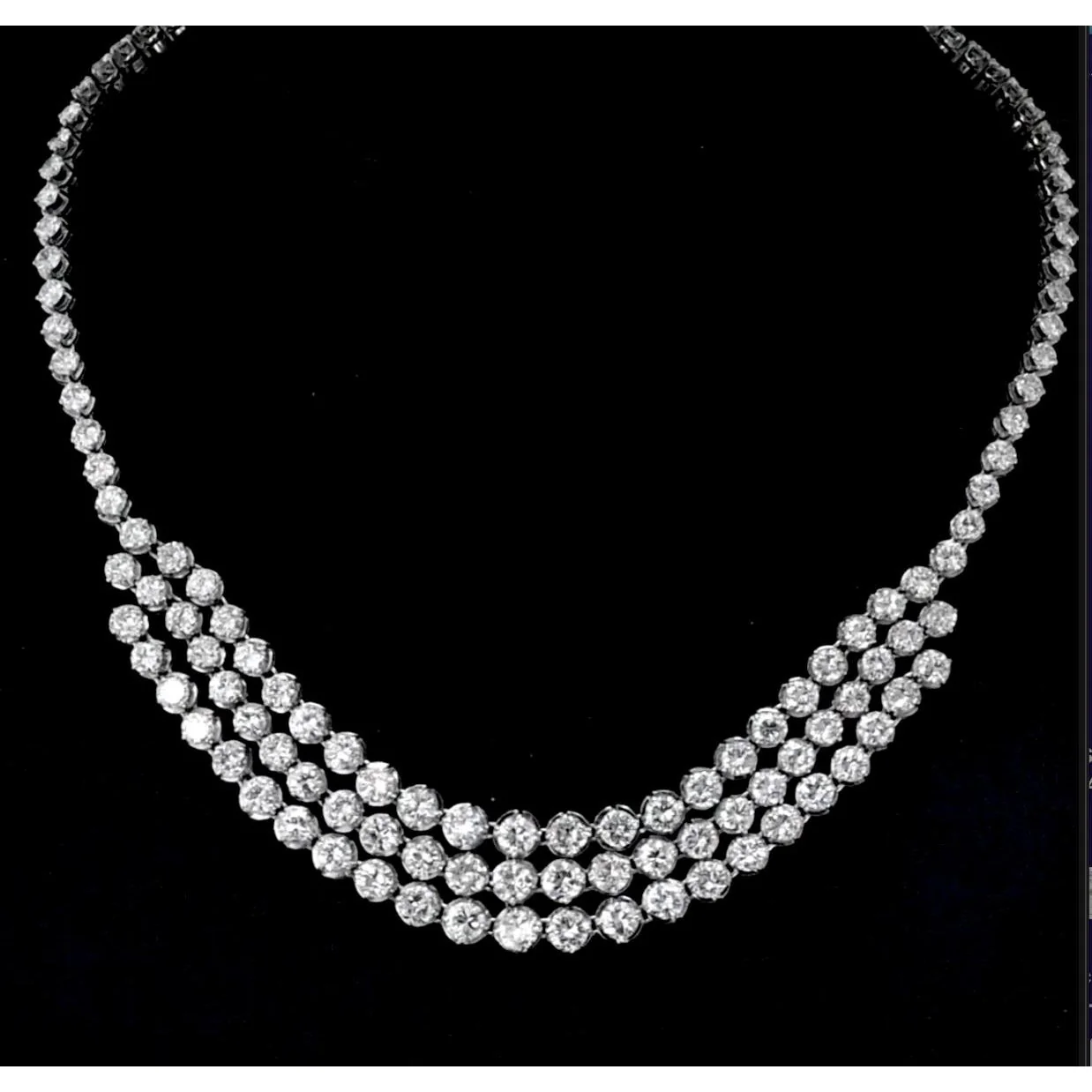 40 Carat Round Cut Diamond Platinum 3 Row Chandelier Necklace - Image 3