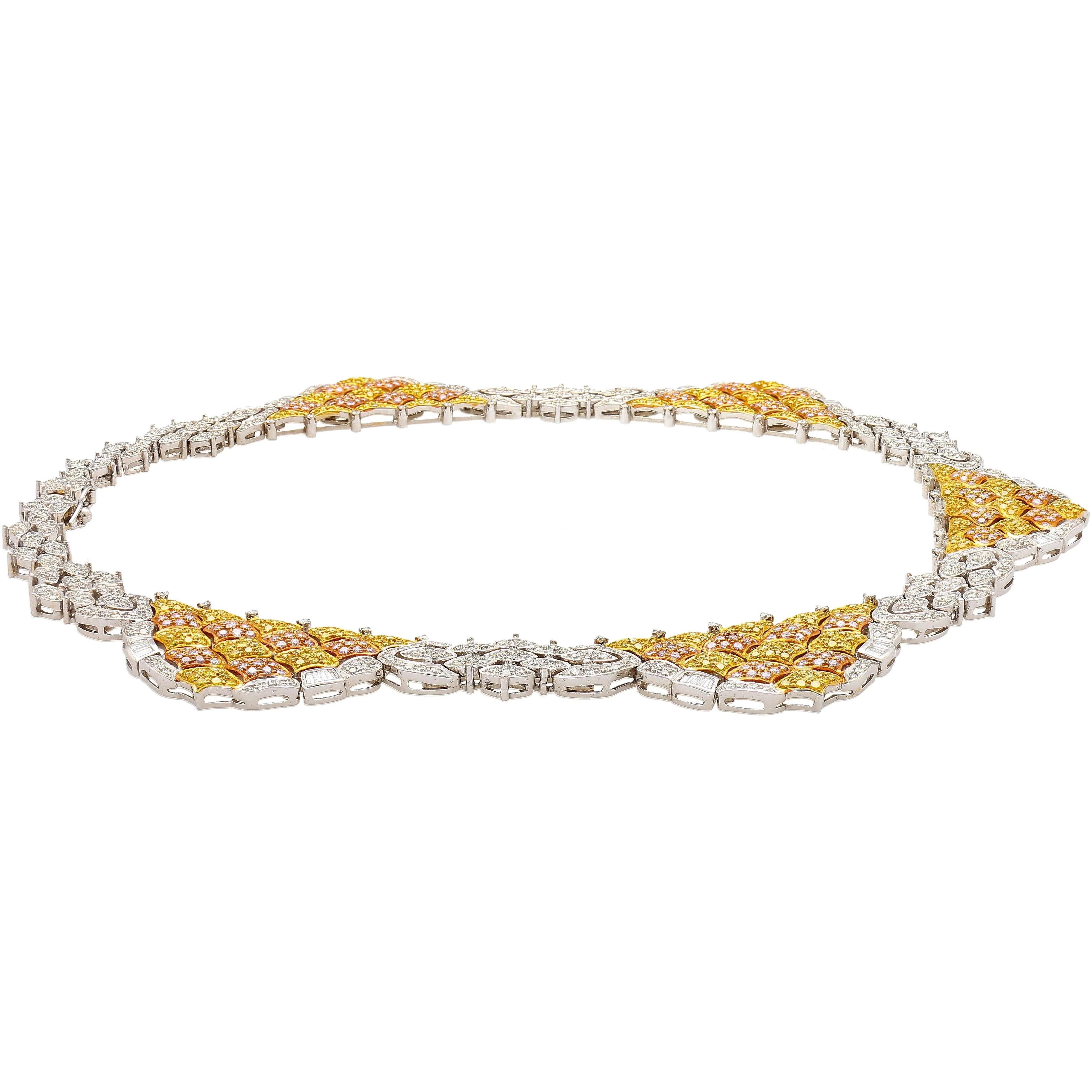 43 Carat 3 Tone Gold & Diamond Pave Necklace and Earring Set - Image 6