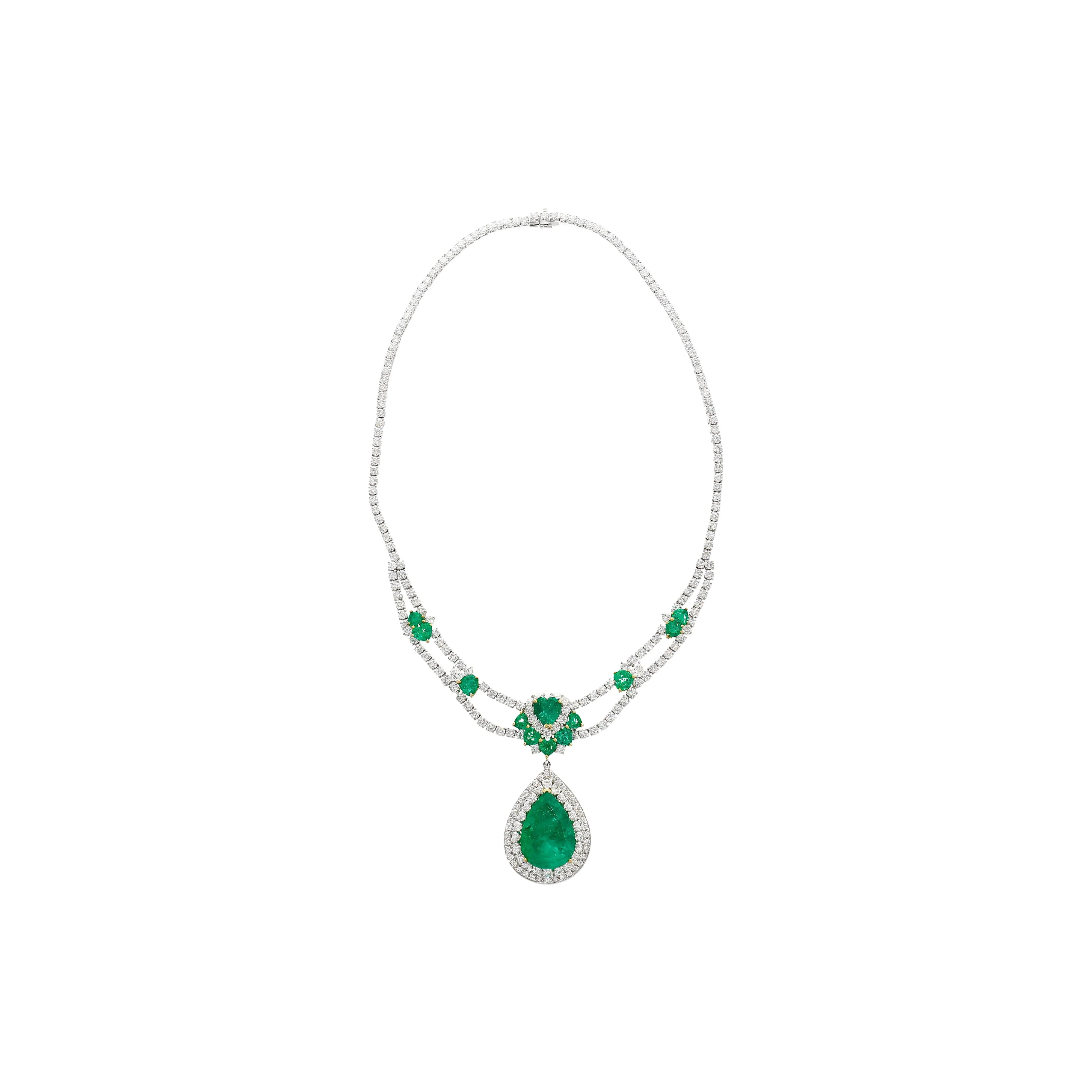 45.58 Carat TW Colombian Emerald & Diamond Chandelier Drop Necklace - Image 2