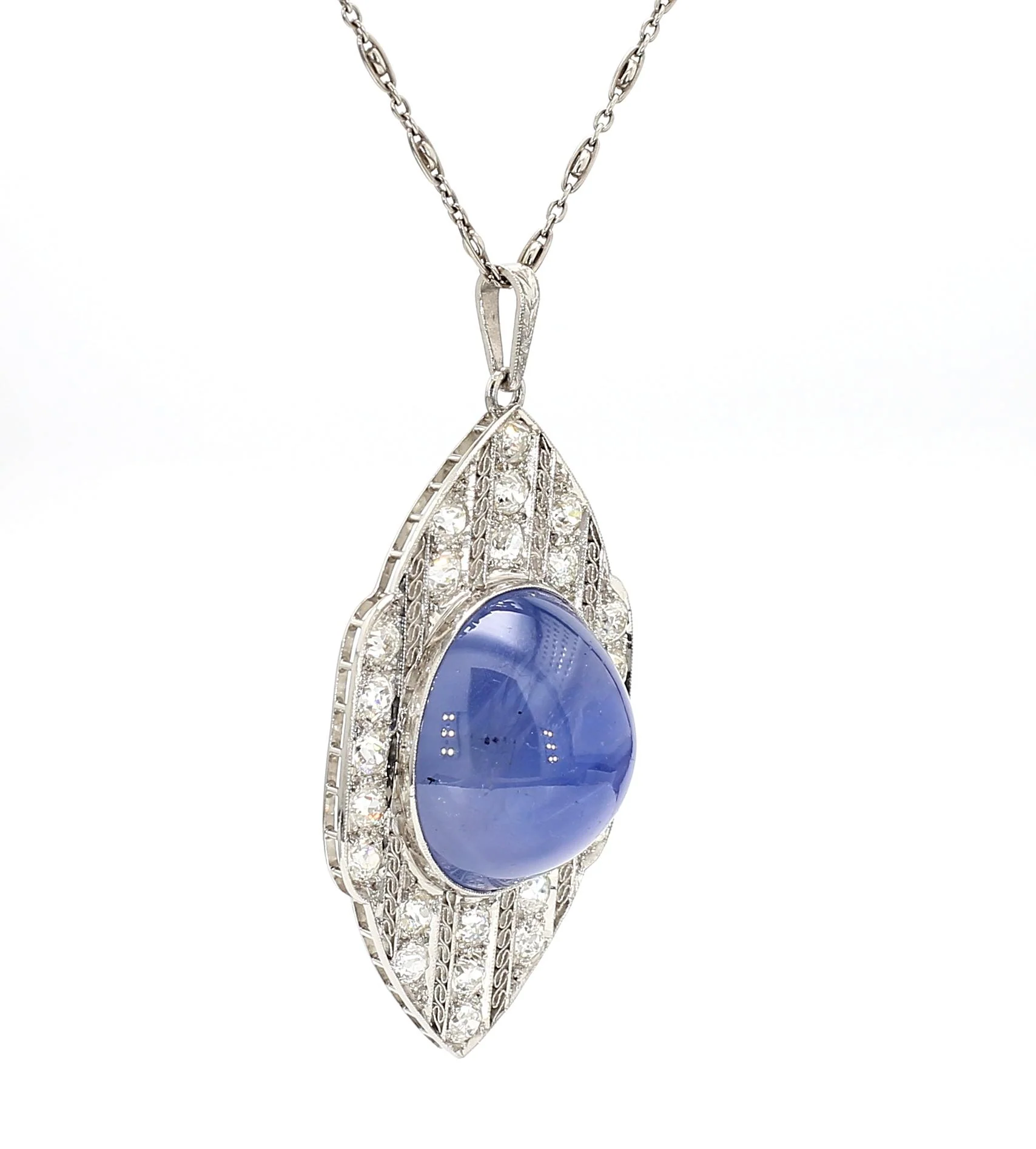 45 Carat Star Sapphire Ceylon No Heat Blue Art Deco Pendant - Image 3