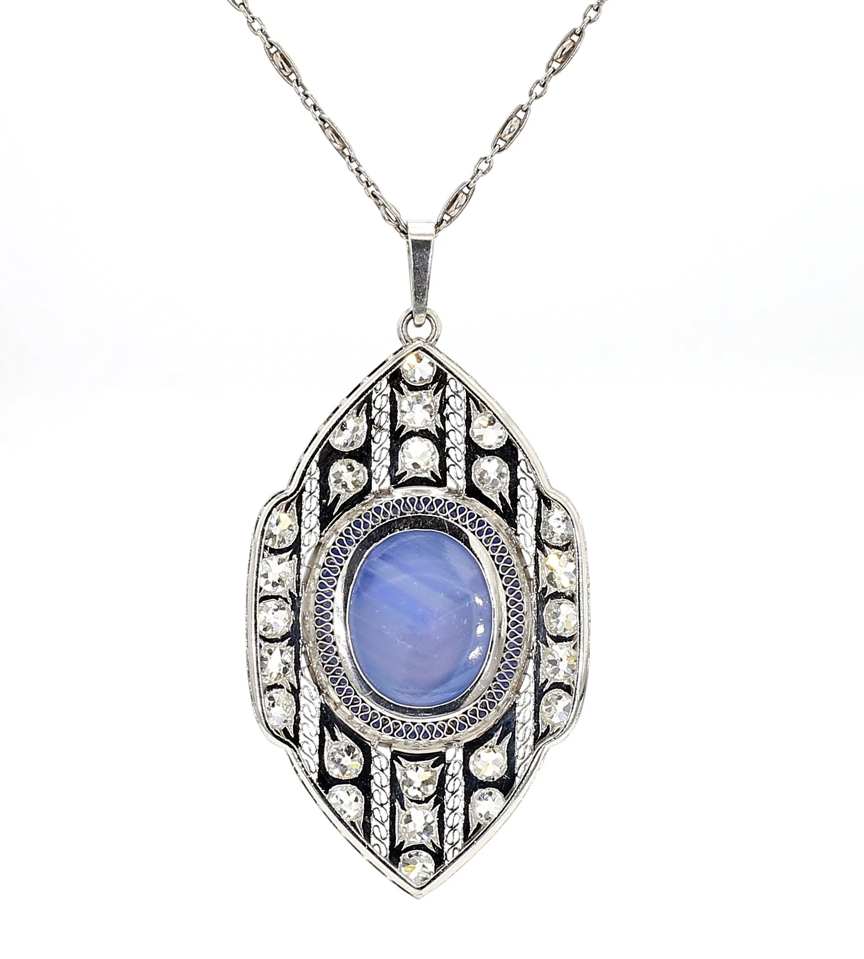 45 Carat Star Sapphire Ceylon No Heat Blue Art Deco Pendant - Image 4