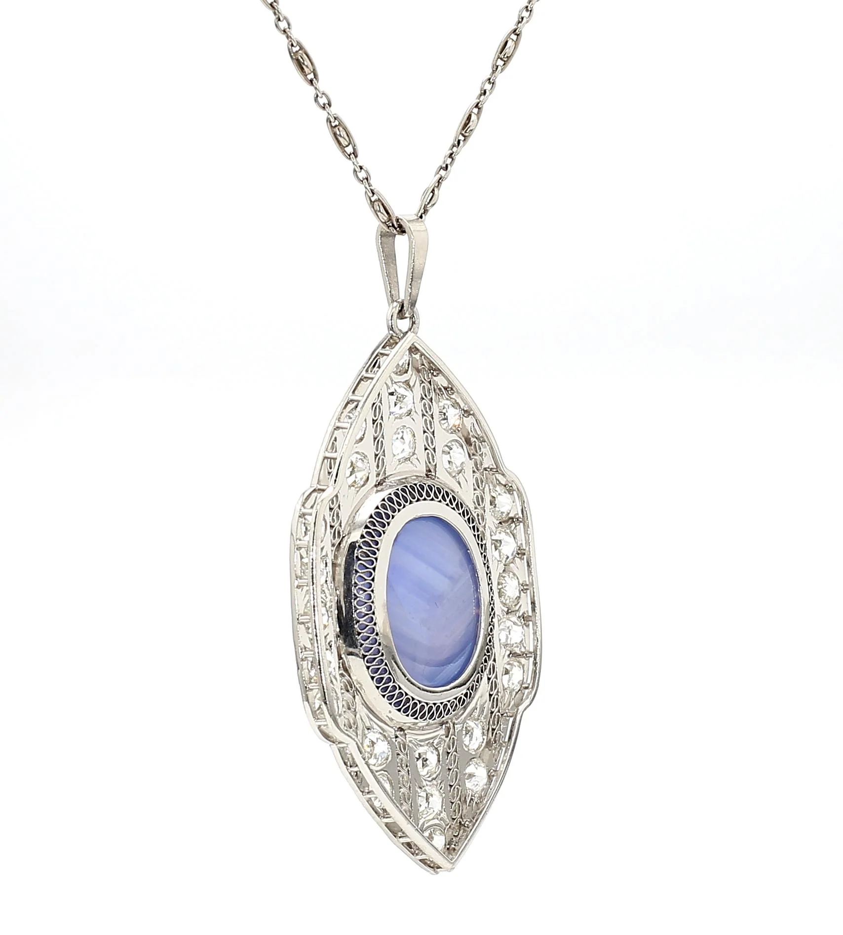 45 Carat Star Sapphire Ceylon No Heat Blue Art Deco Pendant - Image 6