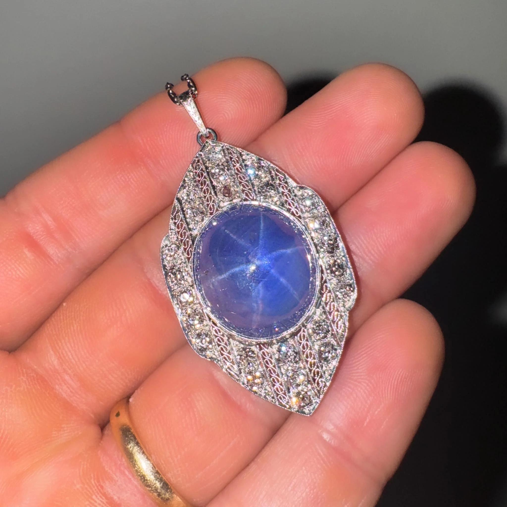 45 Carat Star Sapphire Ceylon No Heat Blue Art Deco Pendant - Image 9