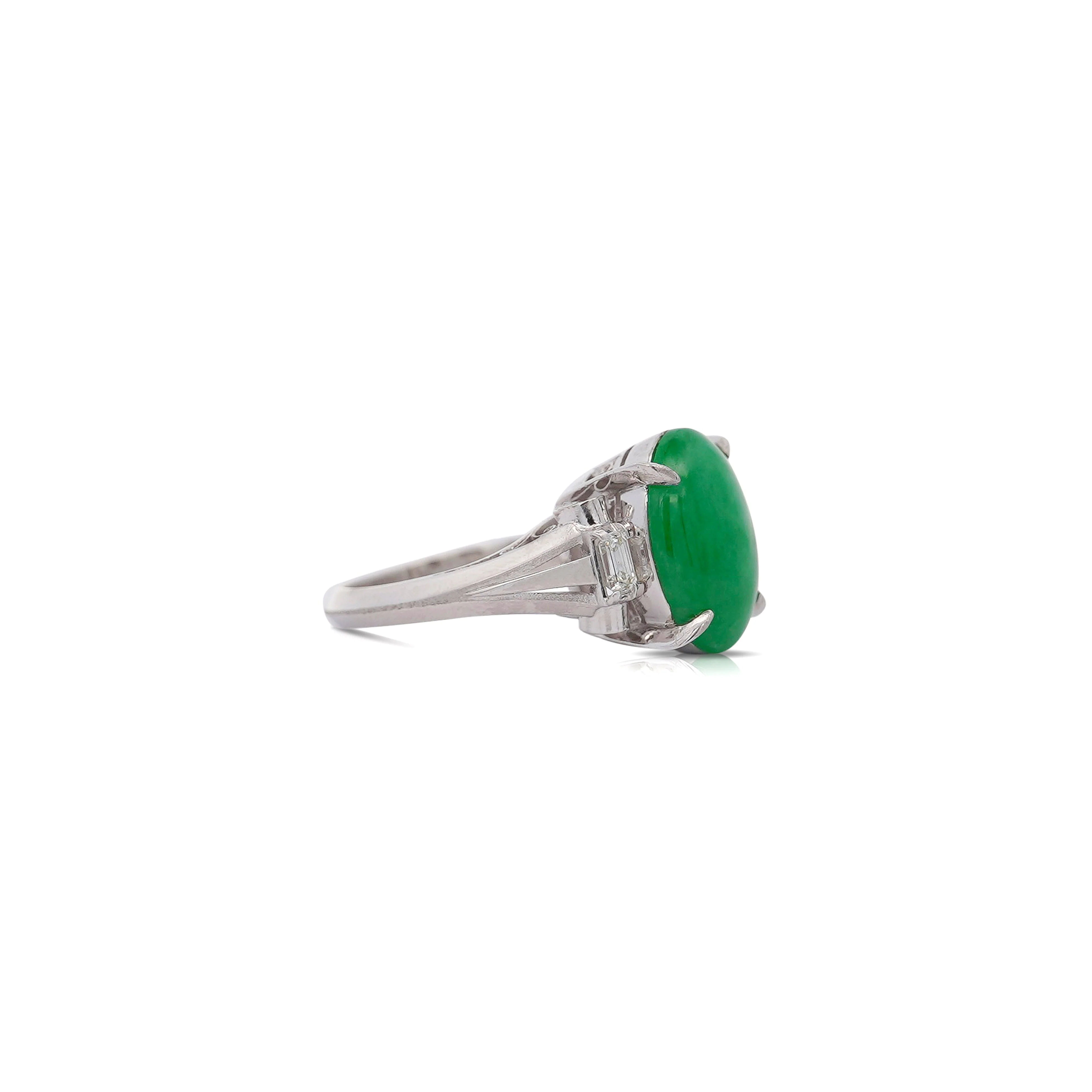 5.03 Carat Natural Jade and diamond Filigree Cathedral Platinum Ring - Image 7