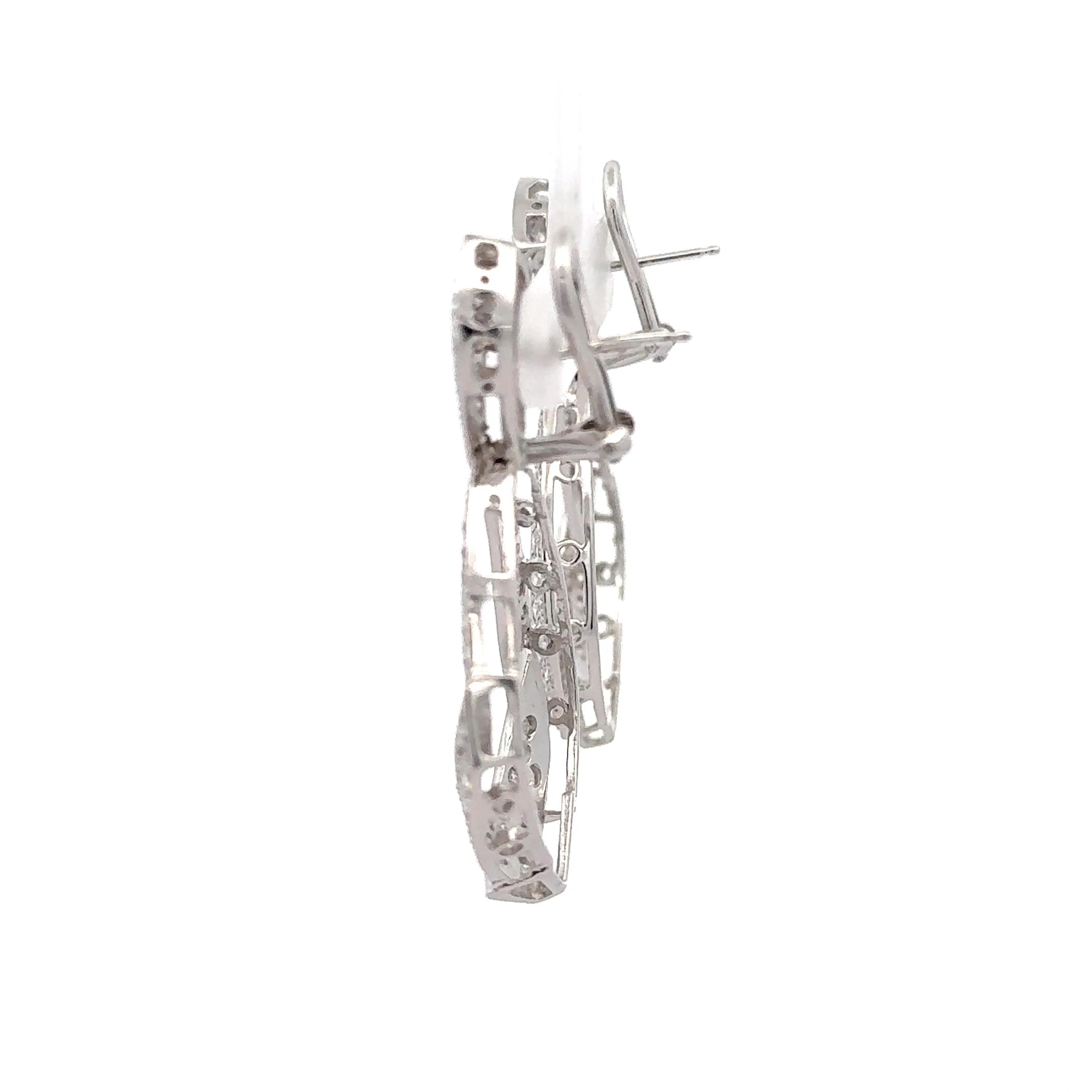 5.1 Carat Pave Diamond 14K White Gold Open Clip-On Drop Earrings - Image 3