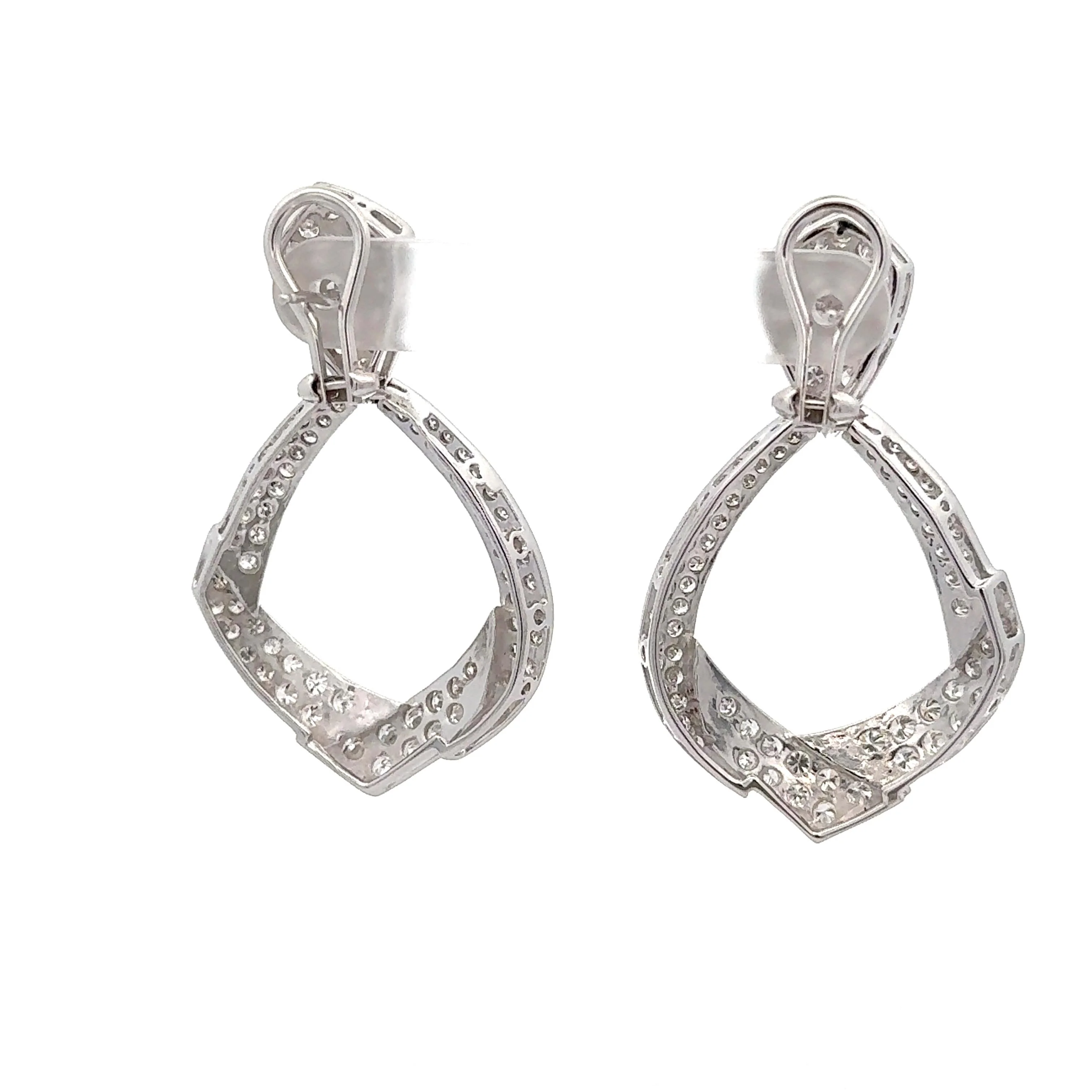 5.1 Carat Pave Diamond 14K White Gold Open Clip-On Drop Earrings - Image 4