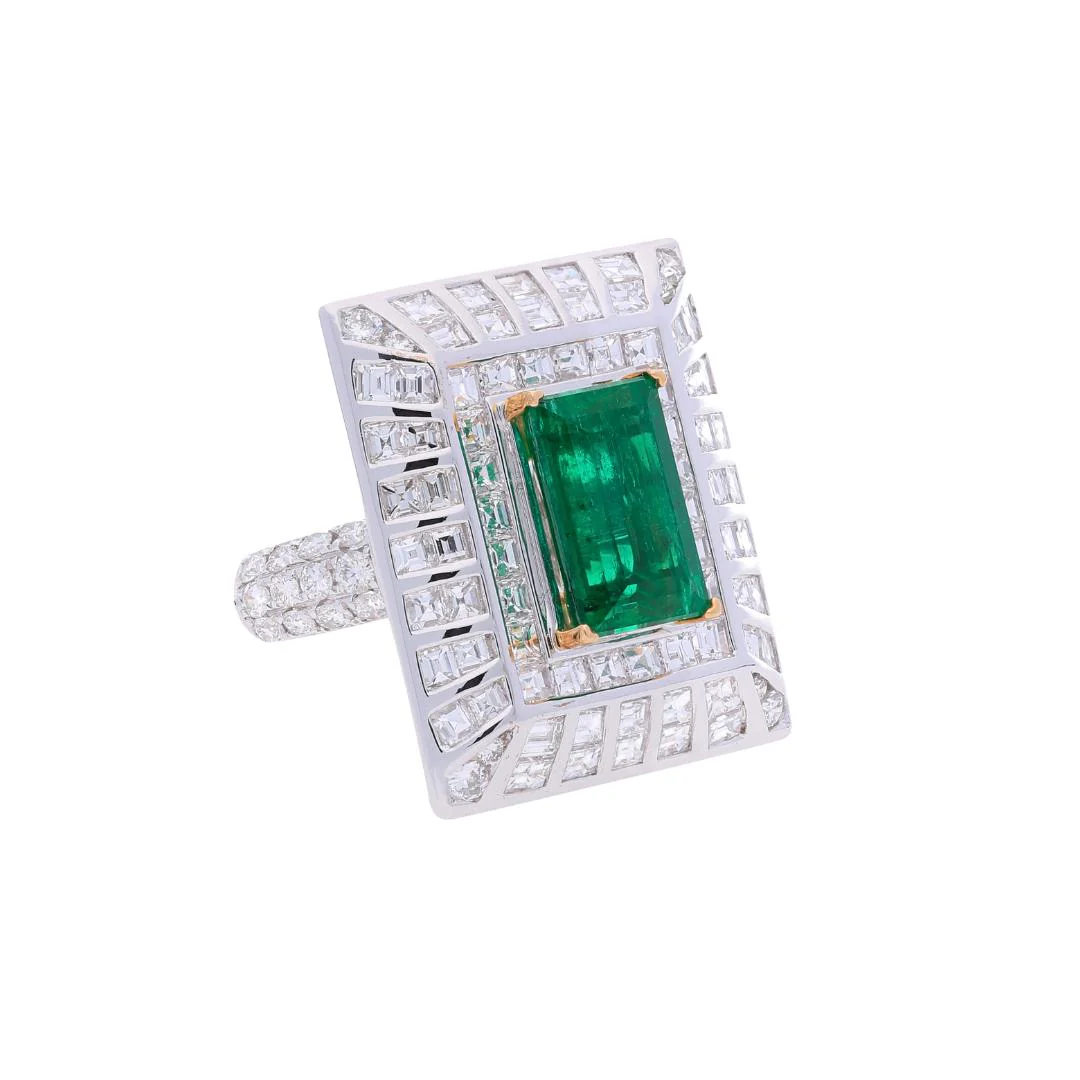 5.17ct Colombian Emerald & Baguette Diamond Art Deco Frame Ring - Image 3