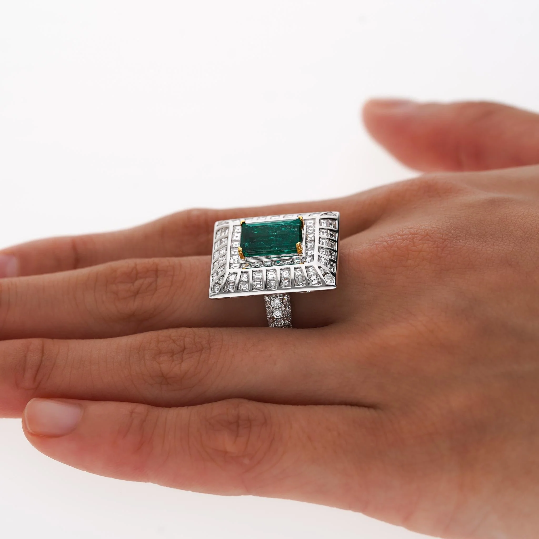 5.17ct Colombian Emerald & Baguette Diamond Art Deco Frame Ring - Image 5