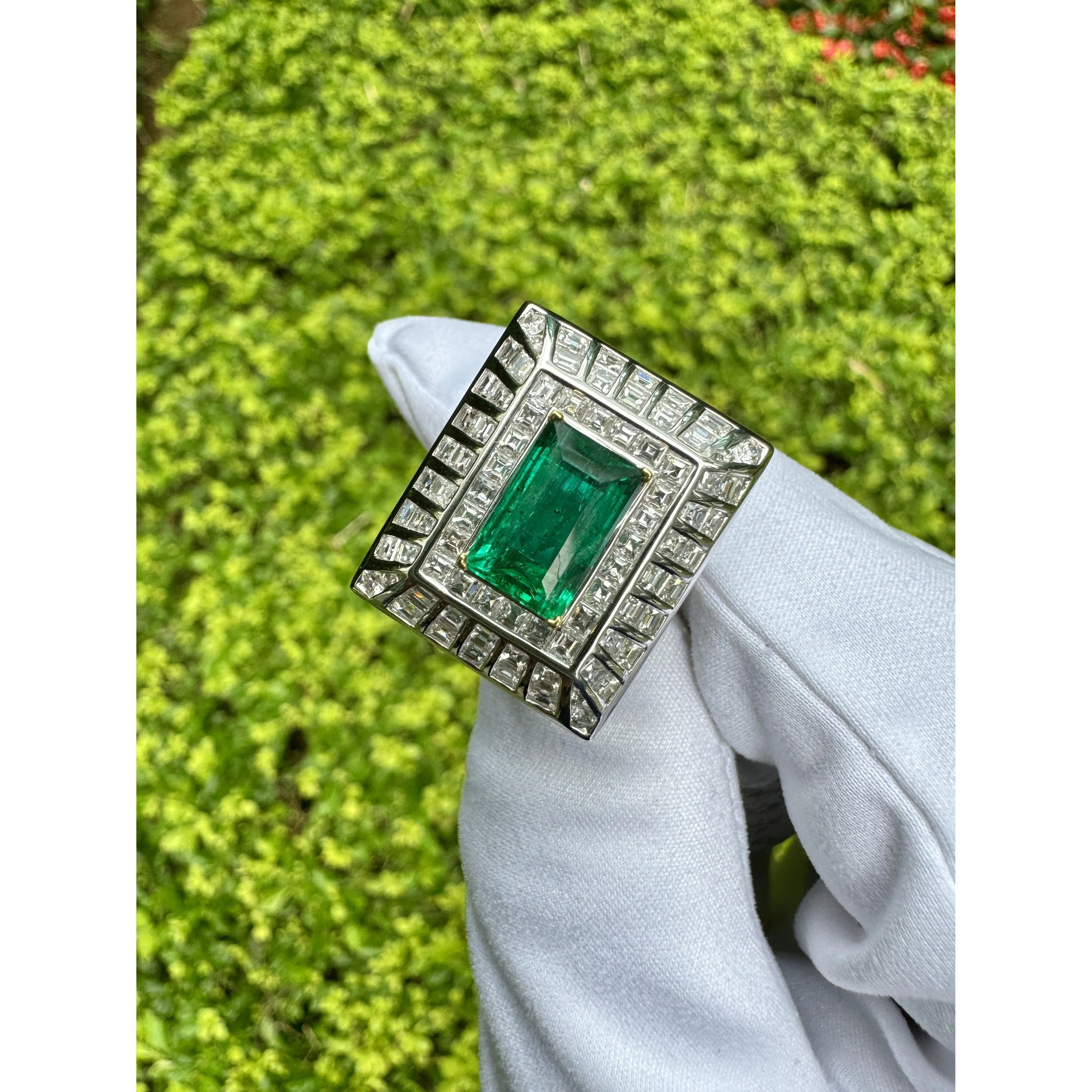5.17ct Colombian Emerald & Baguette Diamond Art Deco Frame Ring - Image 6