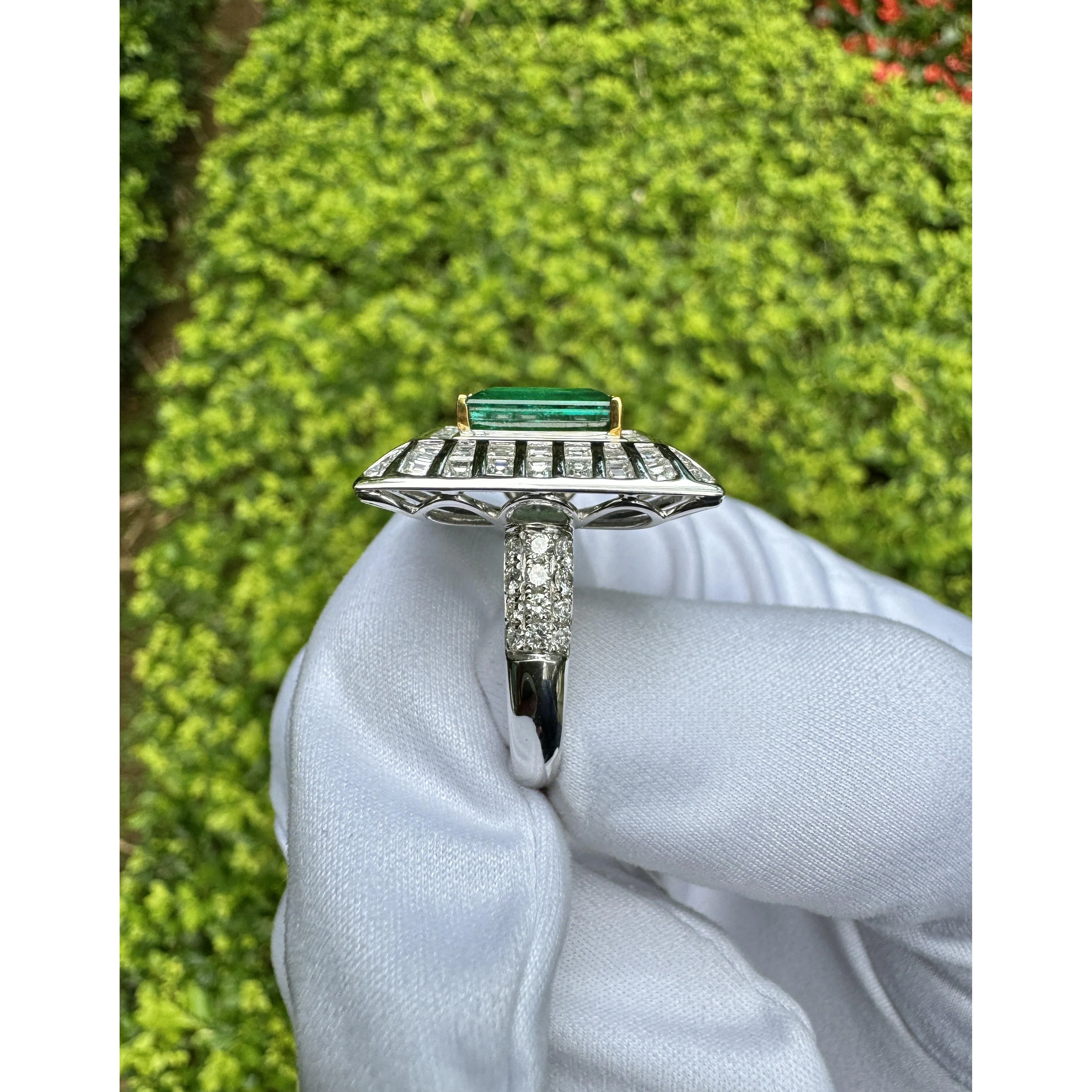5.17ct Colombian Emerald & Baguette Diamond Art Deco Frame Ring - Image 8