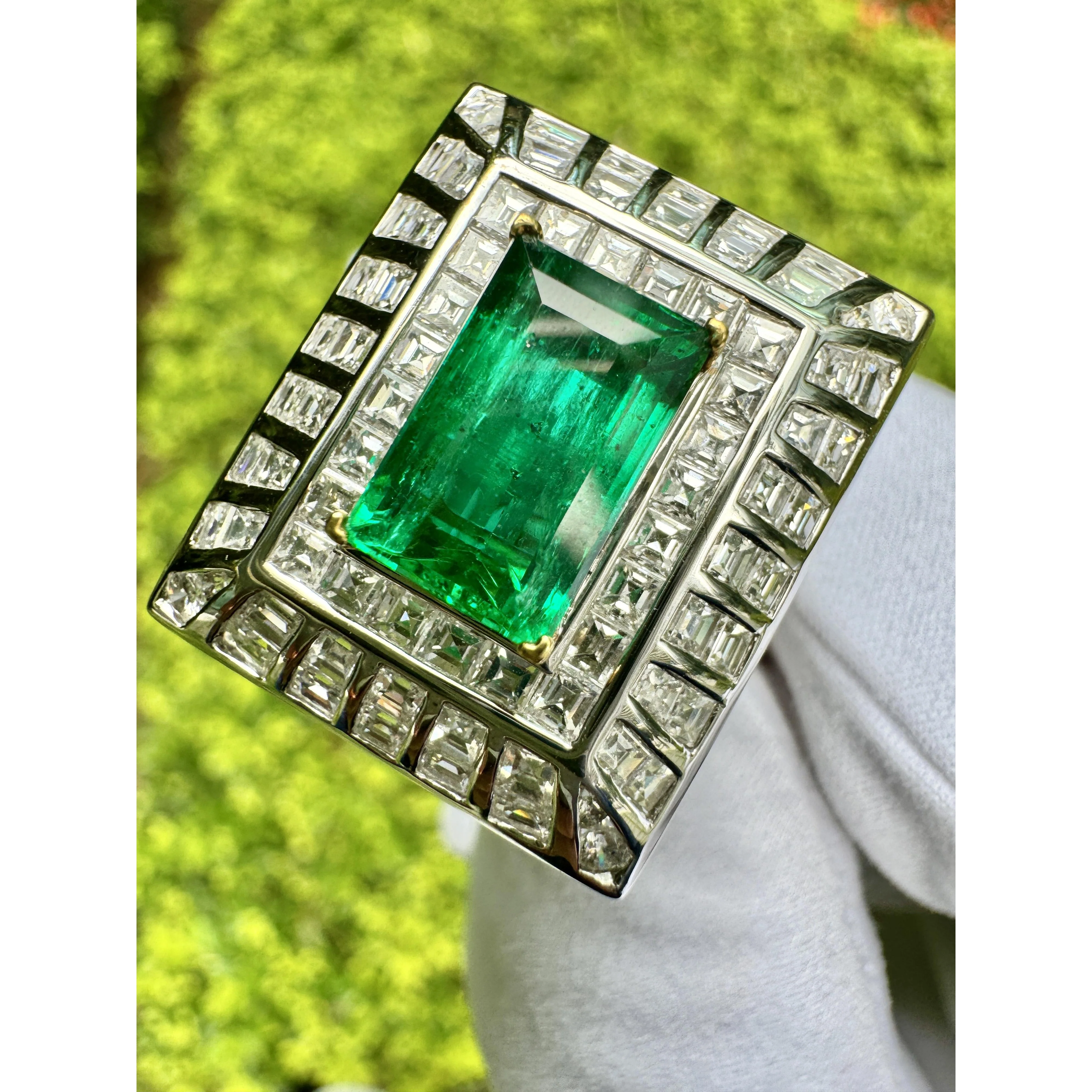 5.17ct Colombian Emerald & Baguette Diamond Art Deco Frame Ring - Image 9