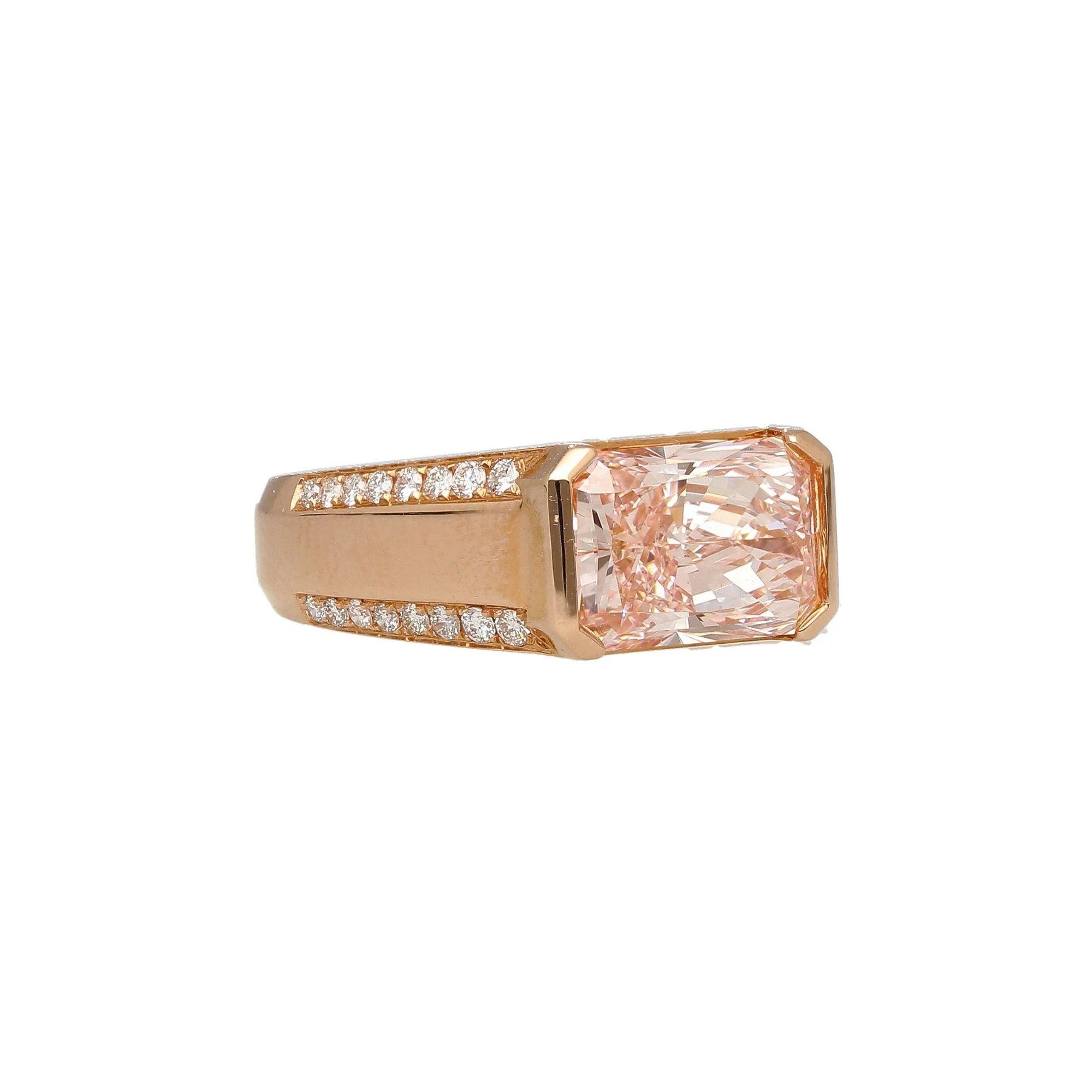 5.28 Carat Radiant Cut Vivid Pink Lab Diamond East West Half Bezel Ring - Image 3