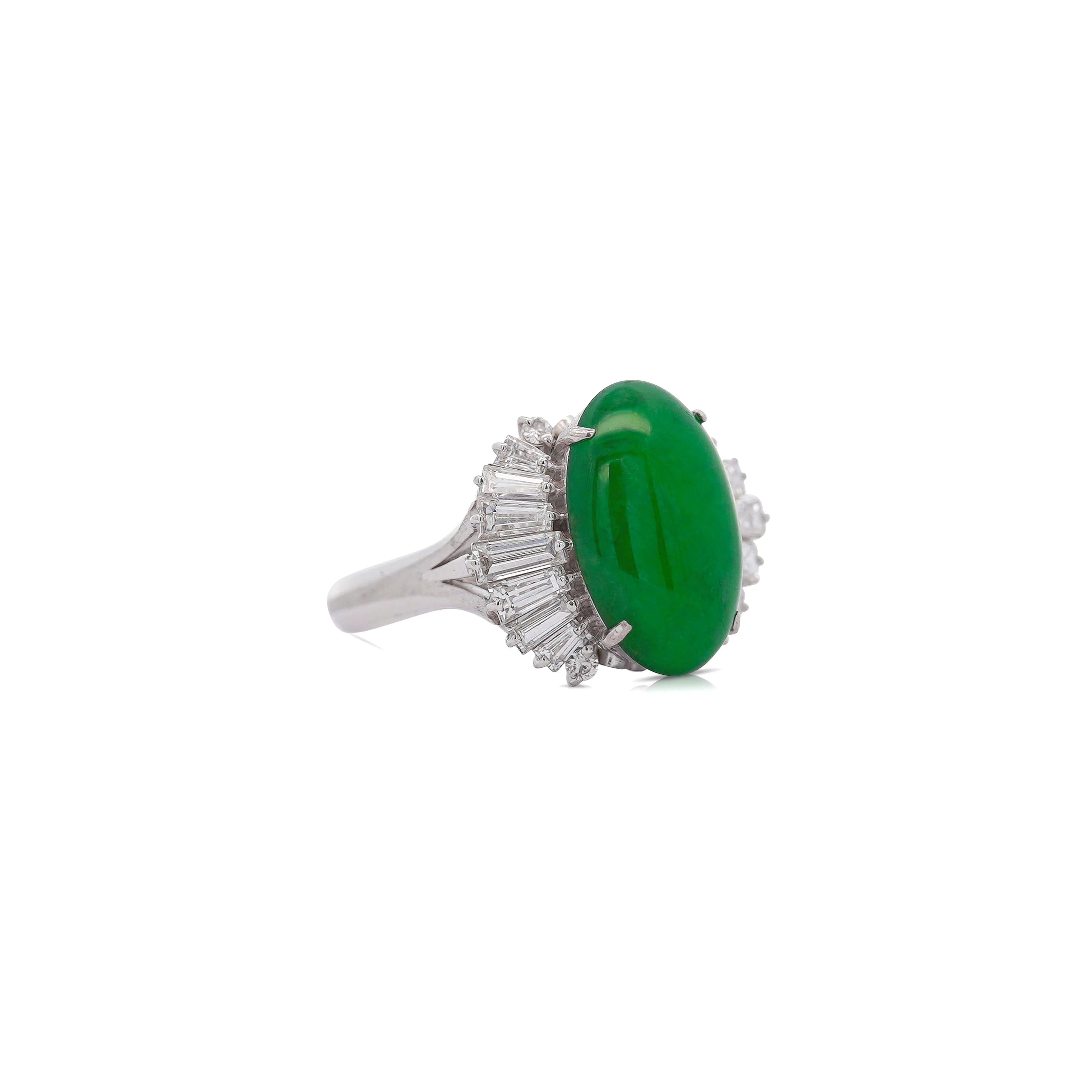 5.32 Carat Natural Jadeite Jade and Diamond Filigree Platinum Ballerina Ring - Image 3