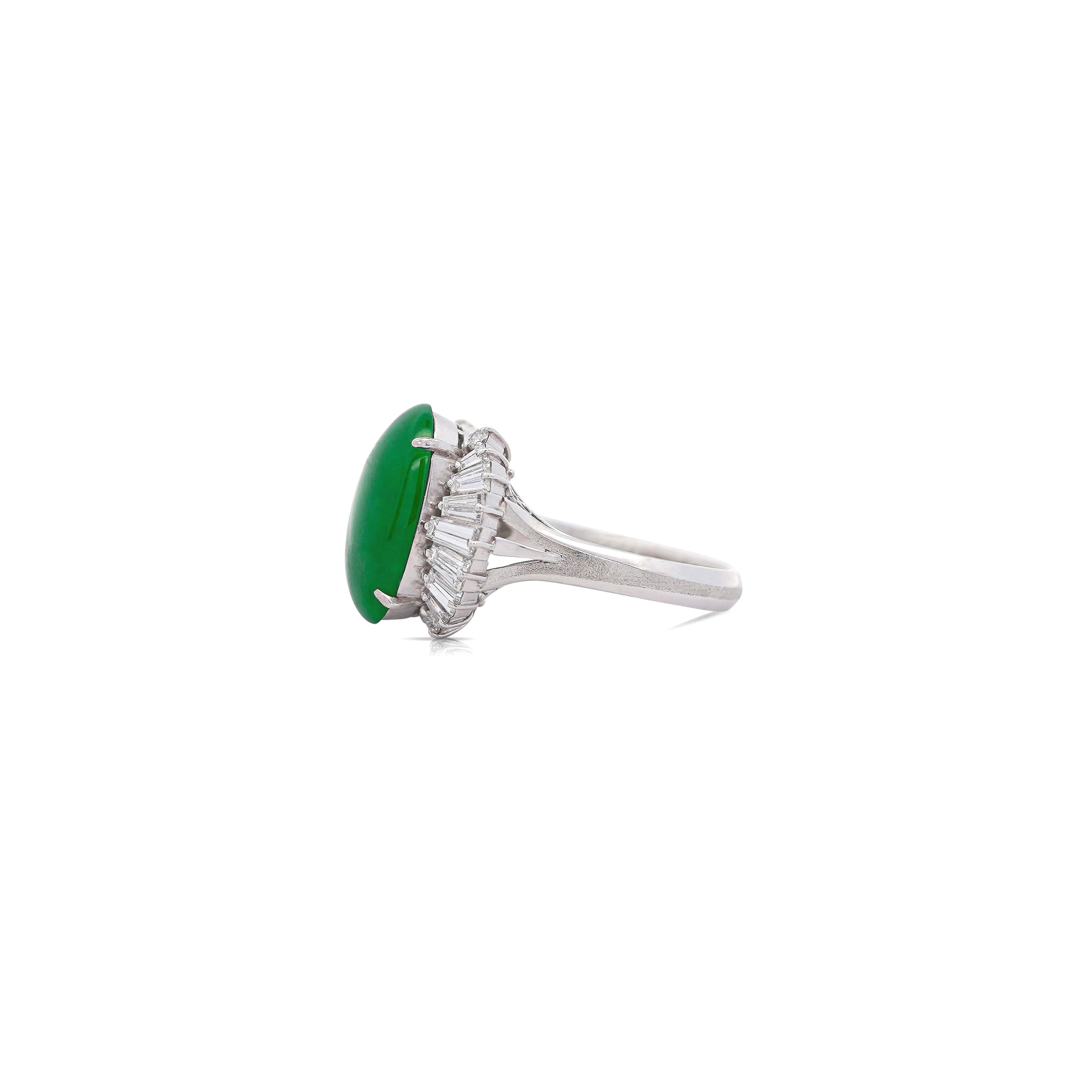 5.32 Carat Natural Jadeite Jade and Diamond Filigree Platinum Ballerina Ring - Image 4