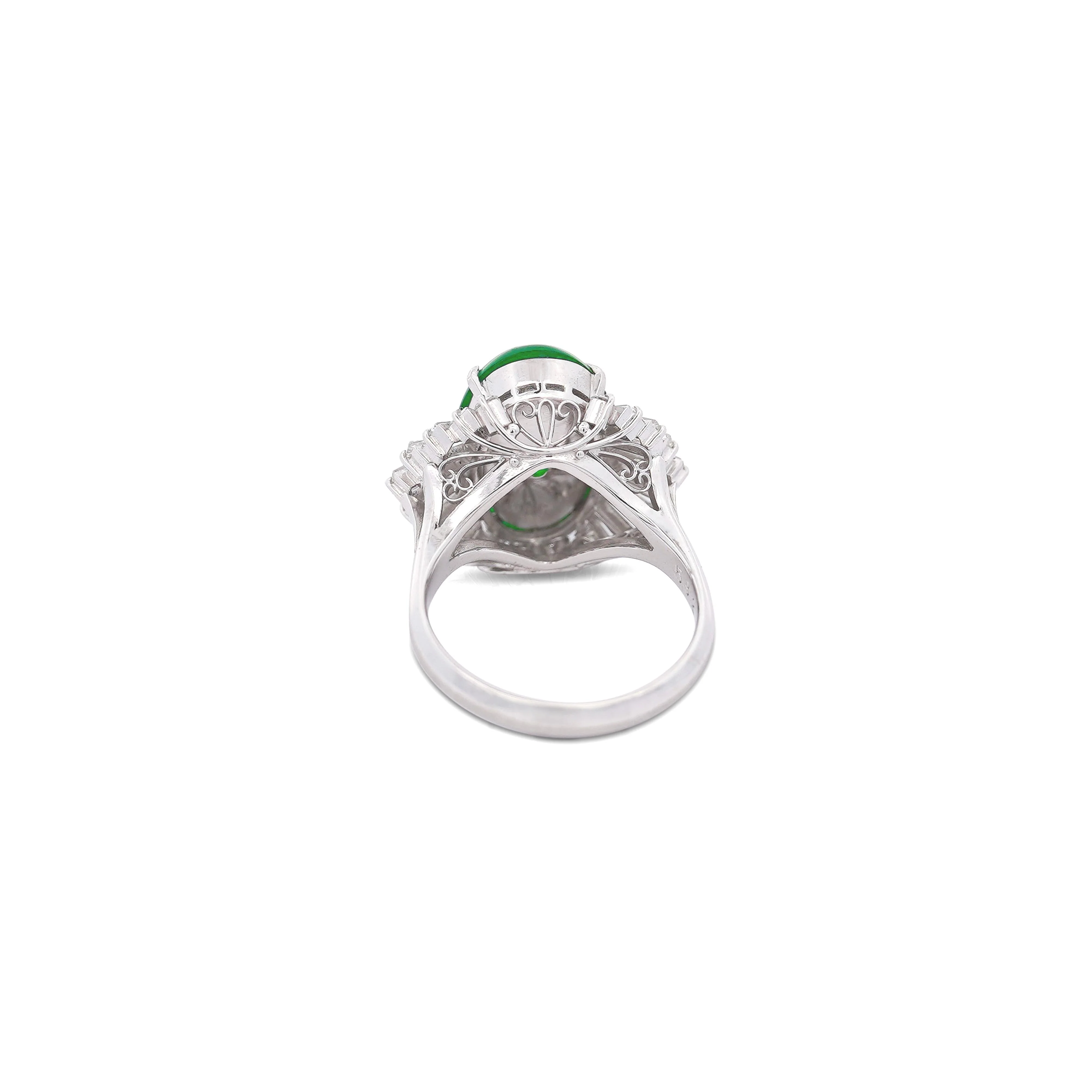5.32 Carat Natural Jadeite Jade and Diamond Filigree Platinum Ballerina Ring - Image 5