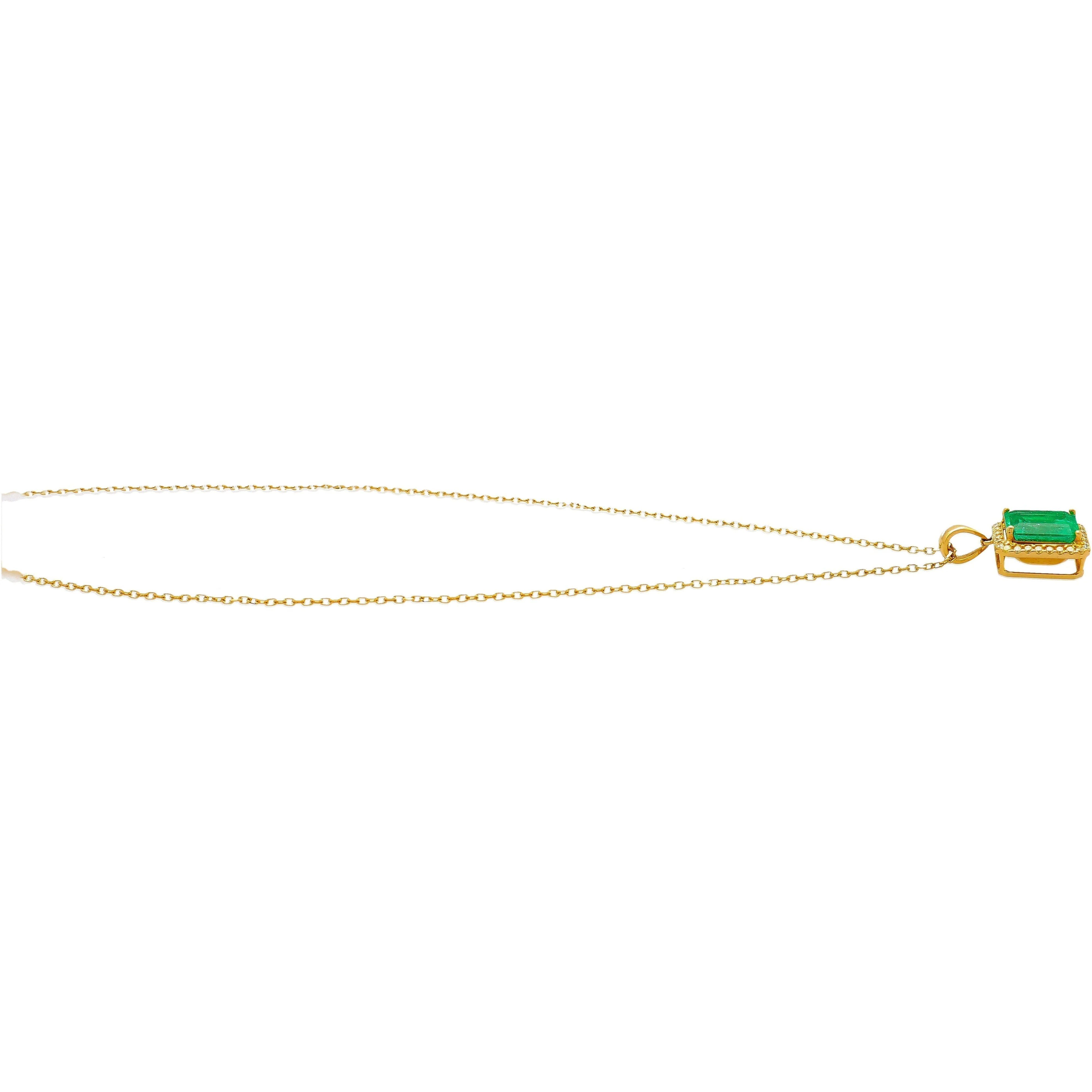 5.42 Carat Natural Emerald Pendant Necklace with Yellow Diamond Halo in 18k Gold - Image 3