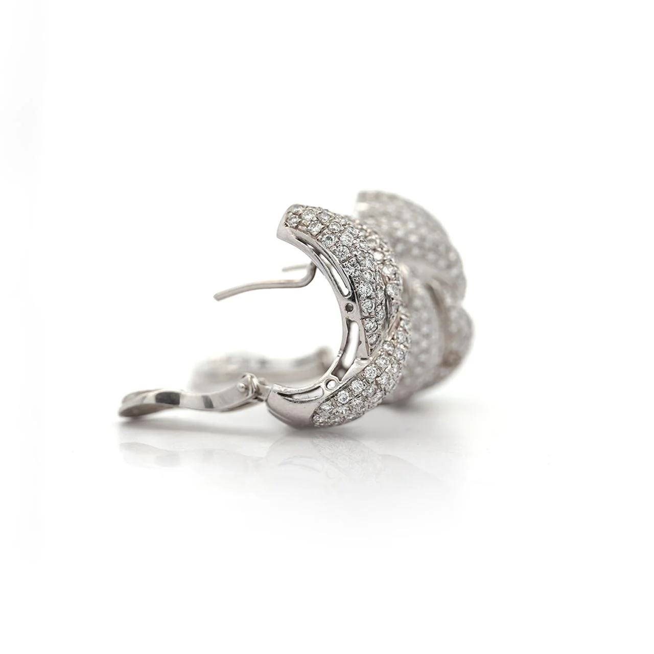 5.5 Carat Diamond Pave 18K White Gold Woven Twist Clip Earrings - Image 3