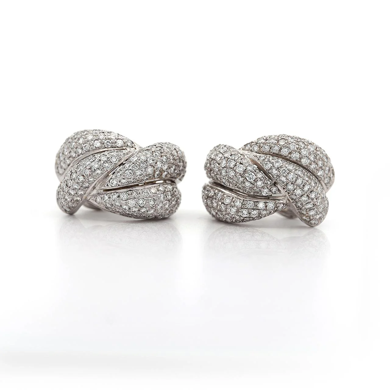 5.5 Carat Diamond Pave 18K White Gold Woven Twist Clip Earrings - Image 5