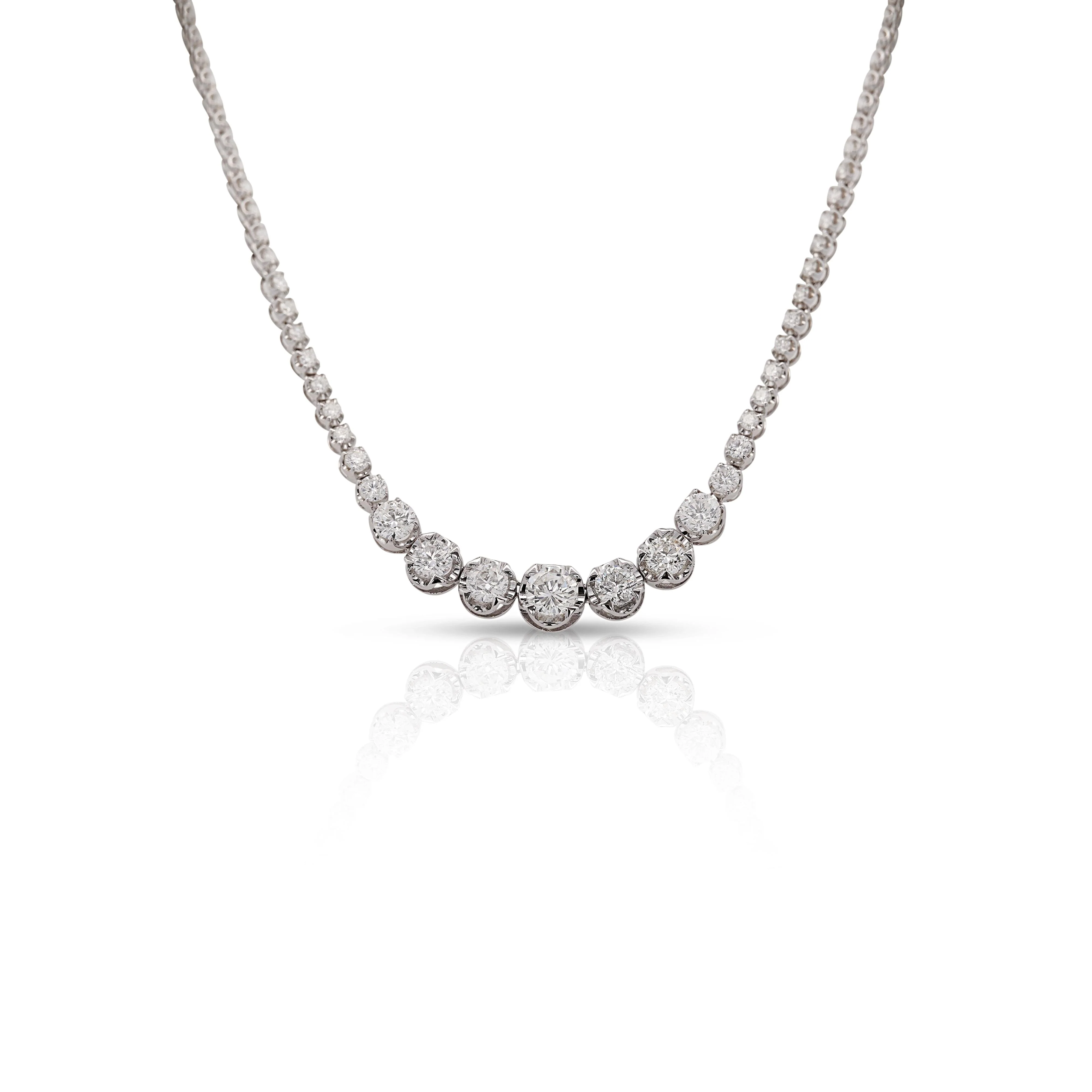 5.5 Carat Diamond White Gold Graduated Riviera Cupcake Tennis Necklace - Image 2