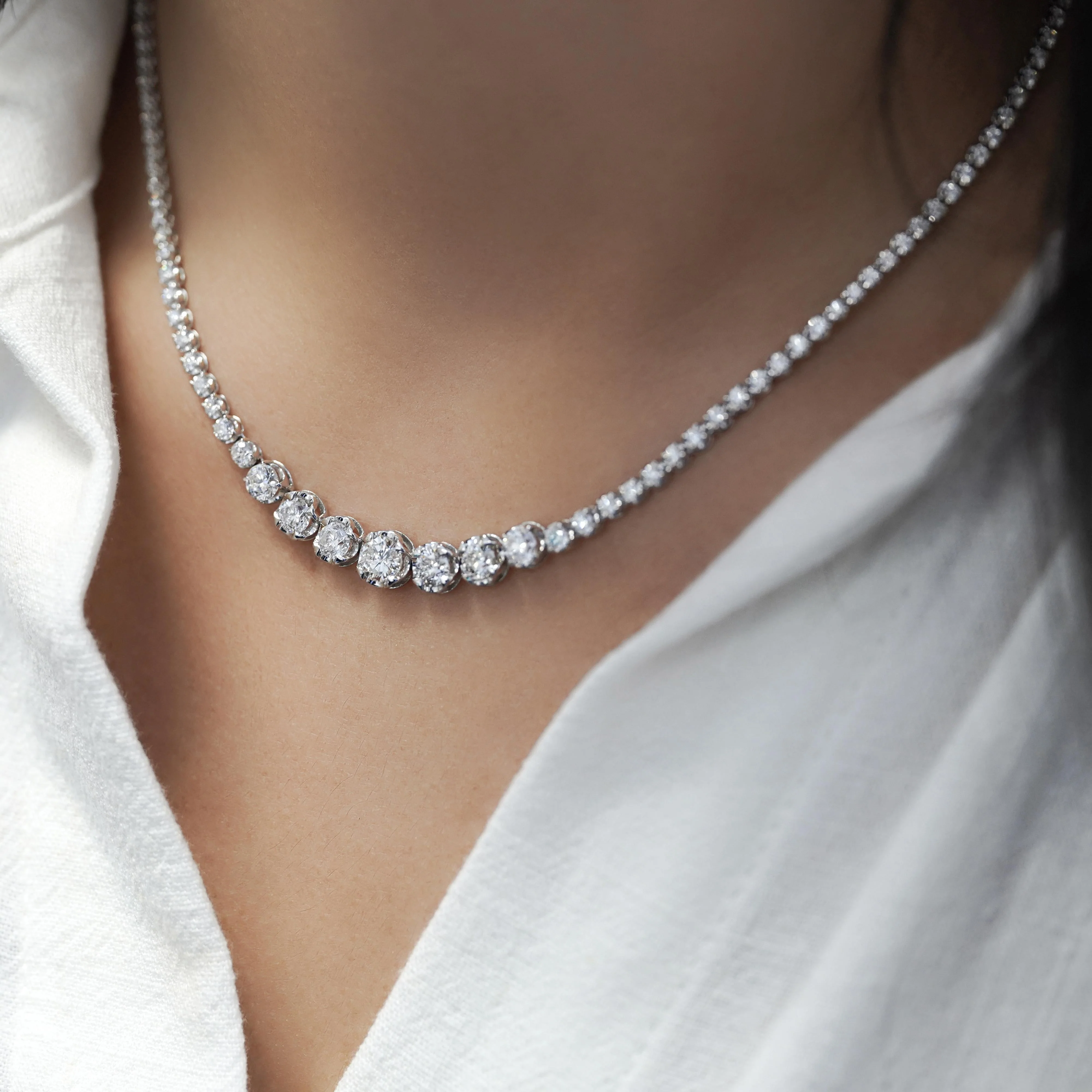 5.5 Carat Diamond White Gold Graduated Riviera Cupcake Tennis Necklace - Image 3