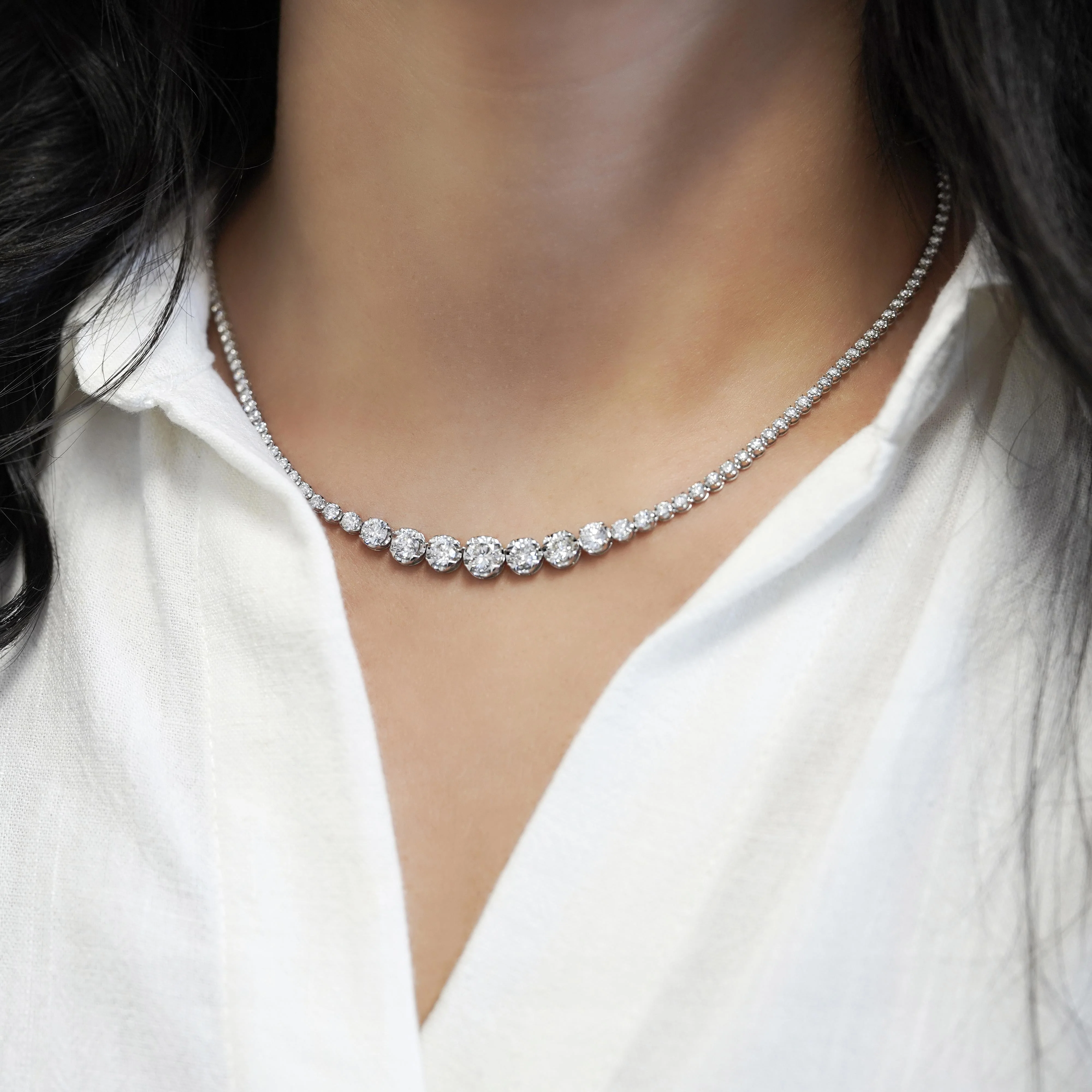 5.5 Carat Diamond White Gold Graduated Riviera Cupcake Tennis Necklace - Image 4