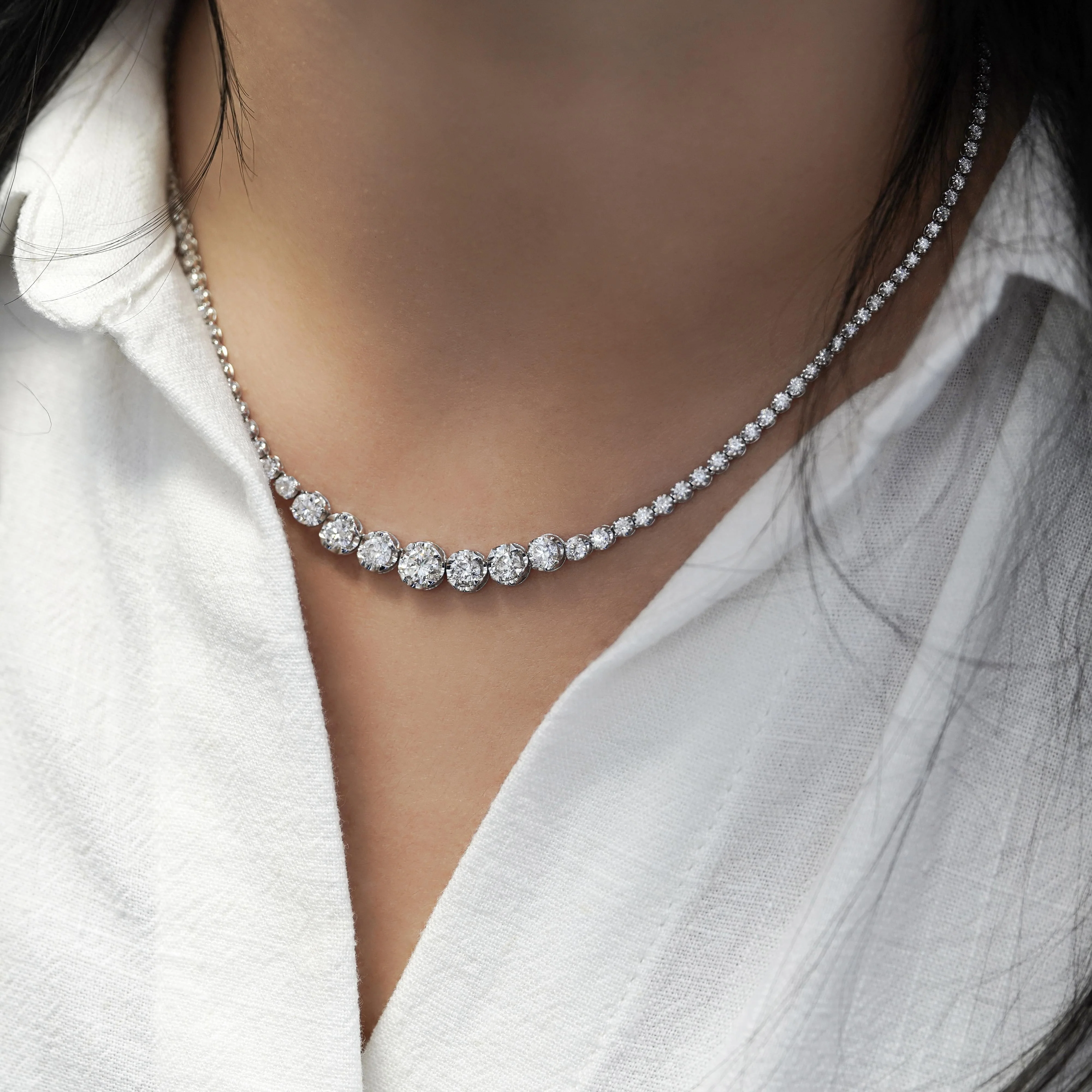 5.5 Carat Diamond White Gold Graduated Riviera Cupcake Tennis Necklace - Image 5