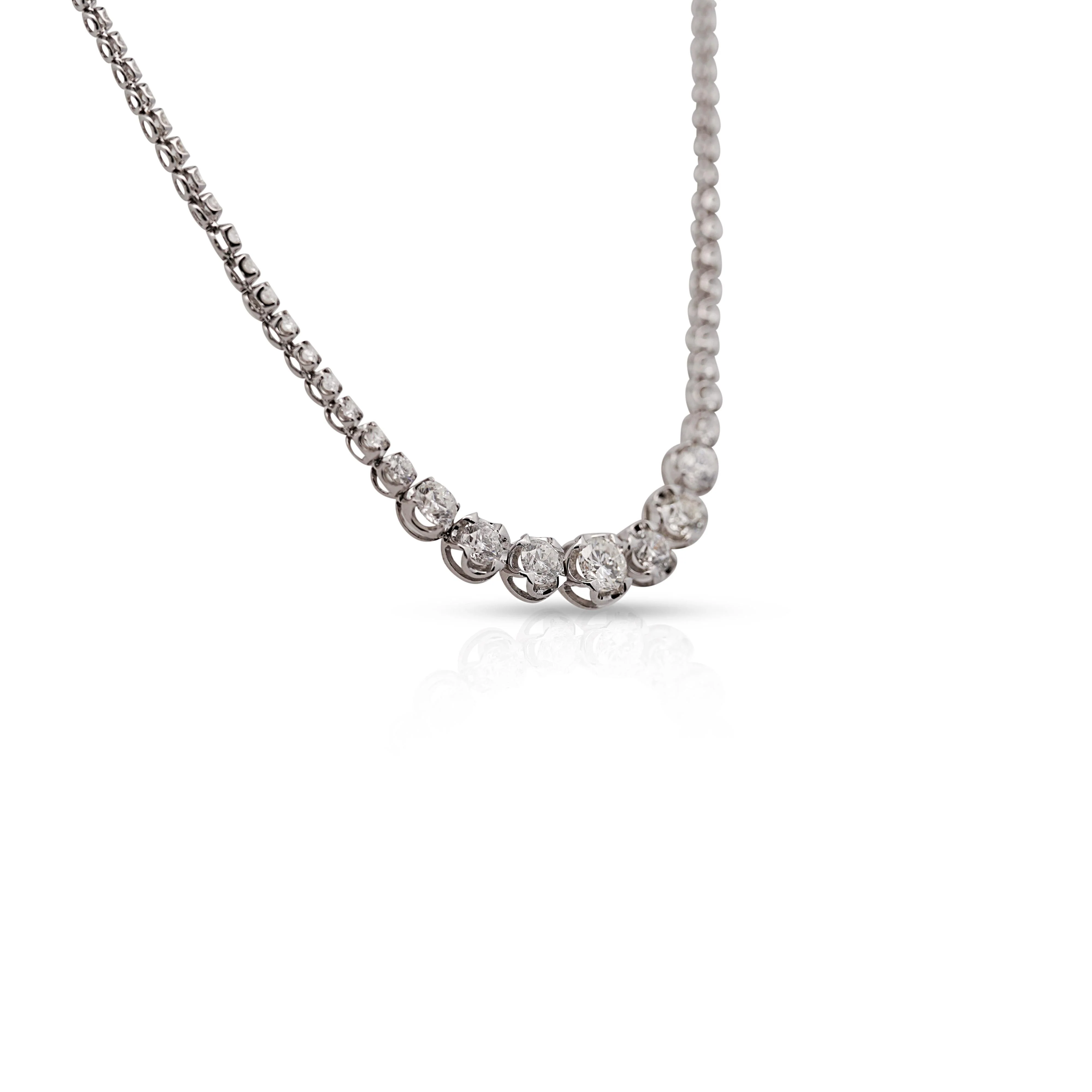 5.5 Carat Diamond White Gold Graduated Riviera Cupcake Tennis Necklace - Image 7