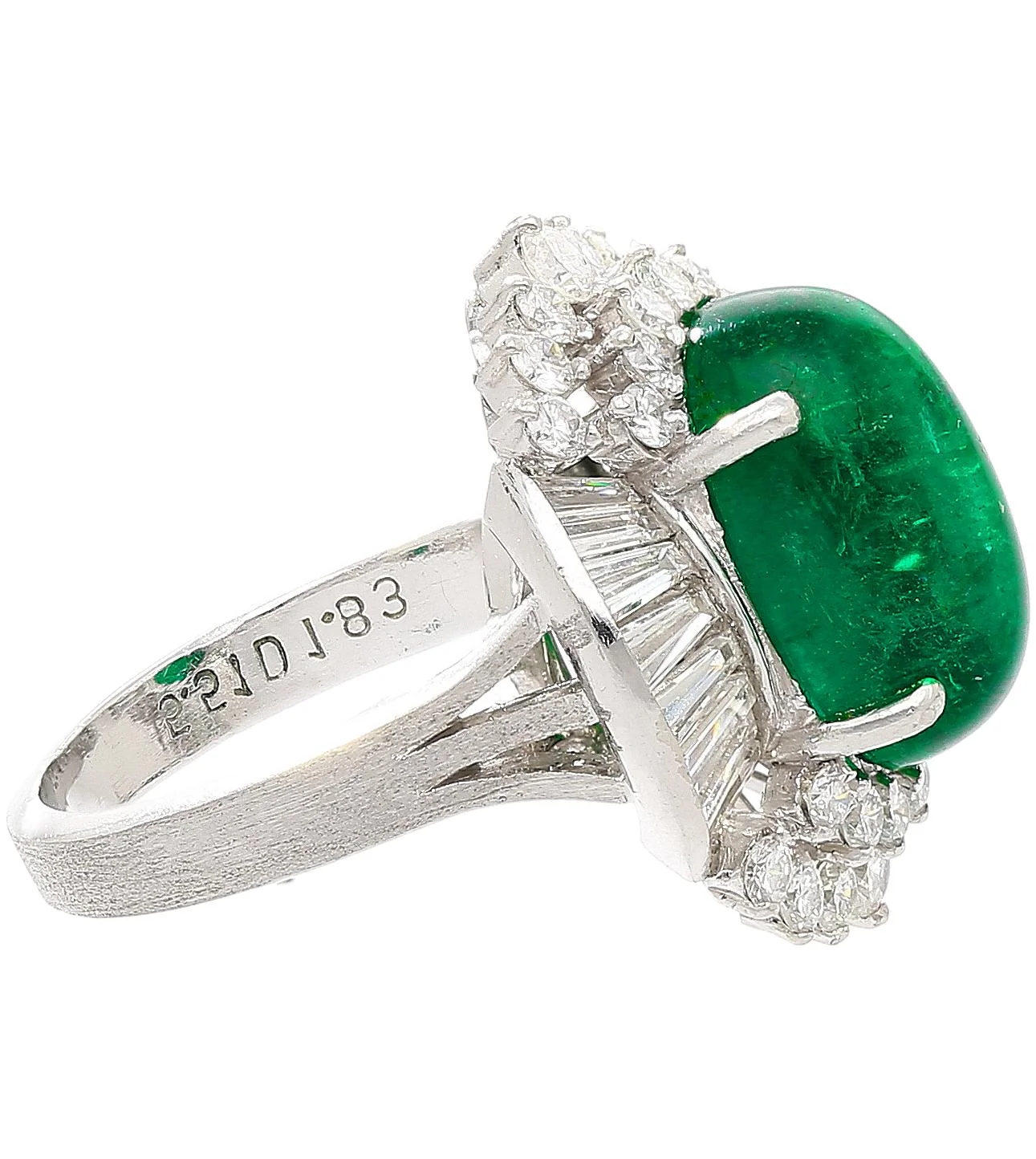 5.51 Carat Cabochon Cut Emerald & Diamond Platinum Ballerina Ring - Image 4
