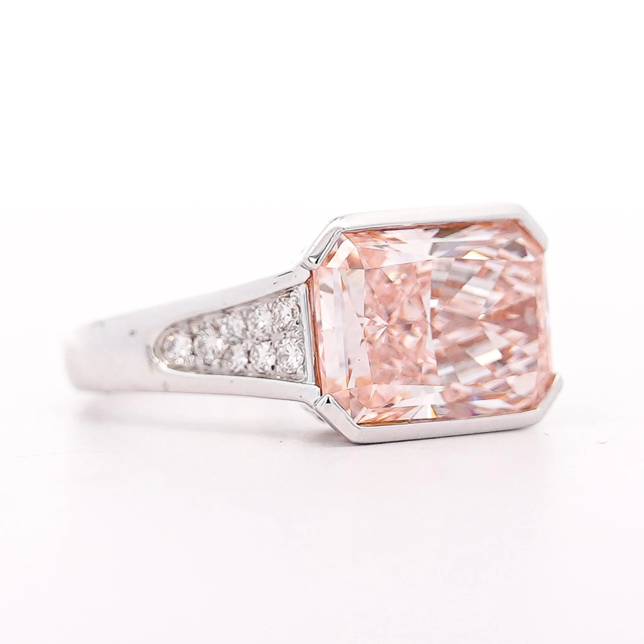 5.54 Carat Fancy Intense Pink Lab Grown Diamond Half Bezel Ring - Image 2